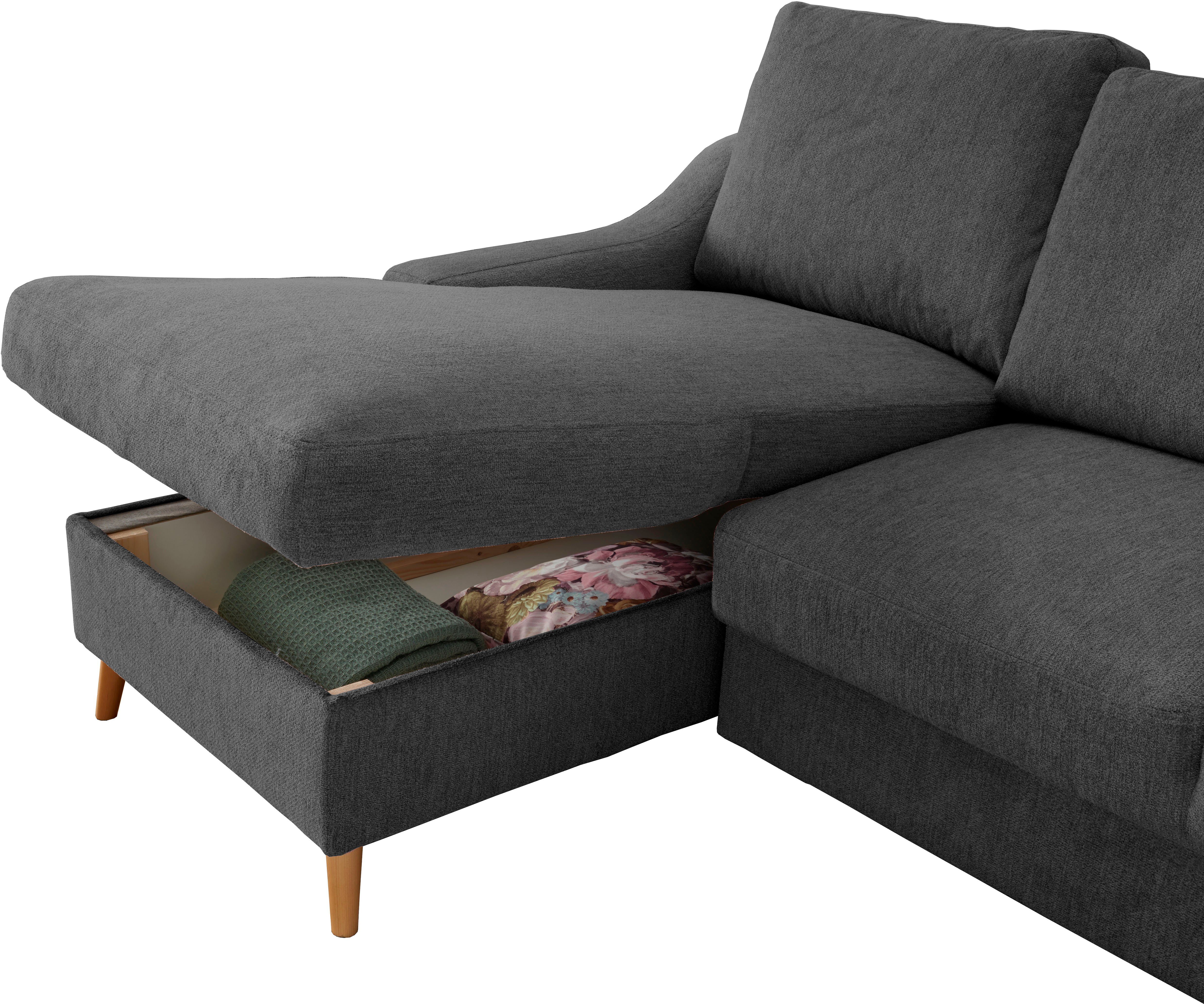 INOSIGN Hoekbank Valentina L-vorm 2 sierkussens, met zijvak, uittrekbare matrasbodem, bedbox