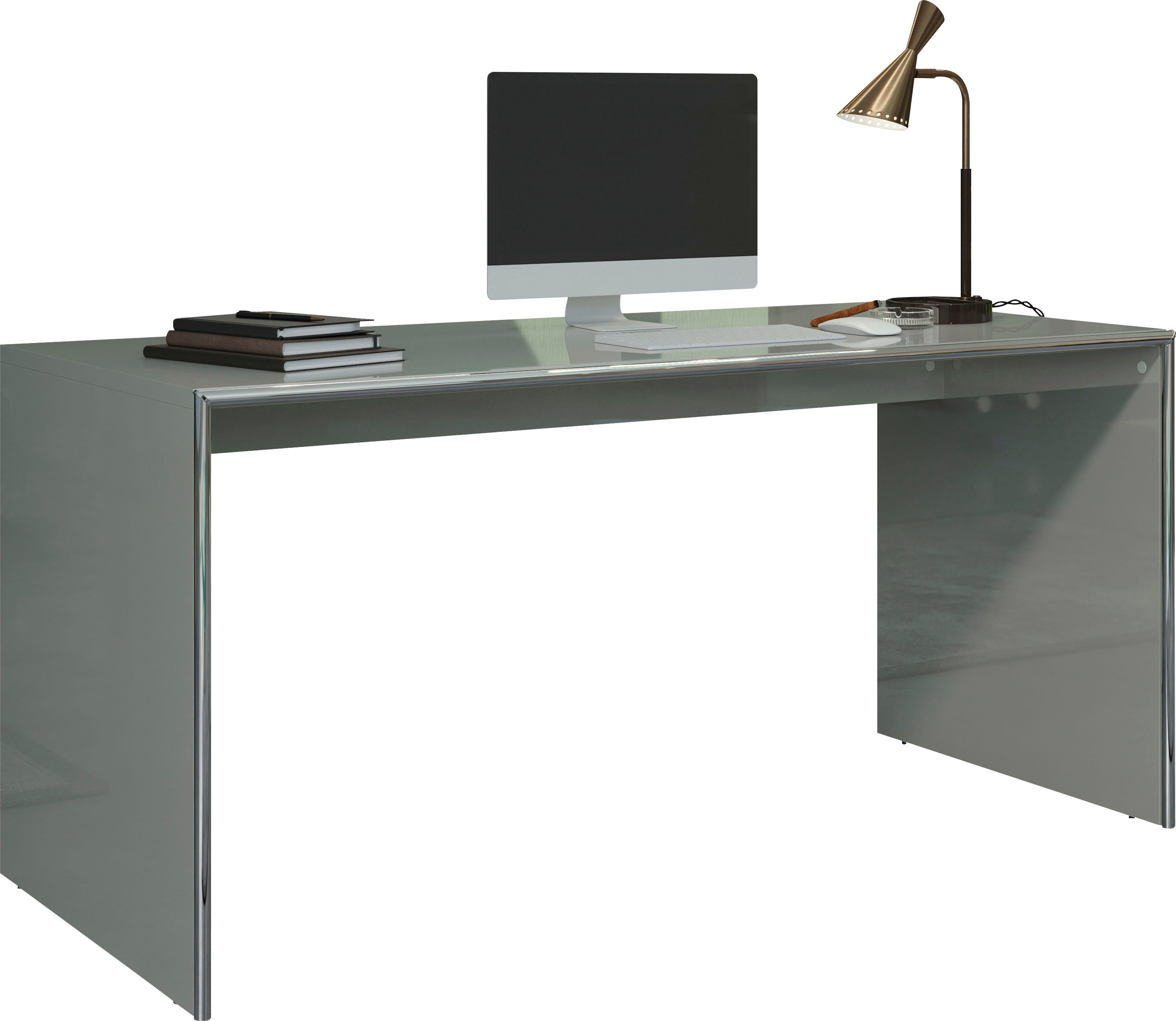 Places of Style Werkbank Infinity Bureau in elegante hoogglanslook en chromen frame - B/H 160/70 cm