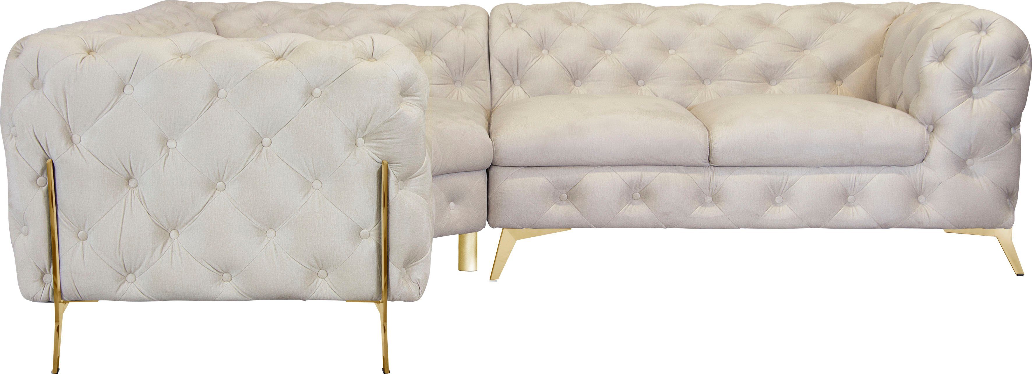 Leonique Chesterfield-bank Amaury L-vorm moderne chersterfield-look, breedte 262 cm, kleur van de poten ter keuze