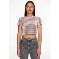 tommy jeans shirt met ronde hals tjw baby crop stripe tiny linear wit
