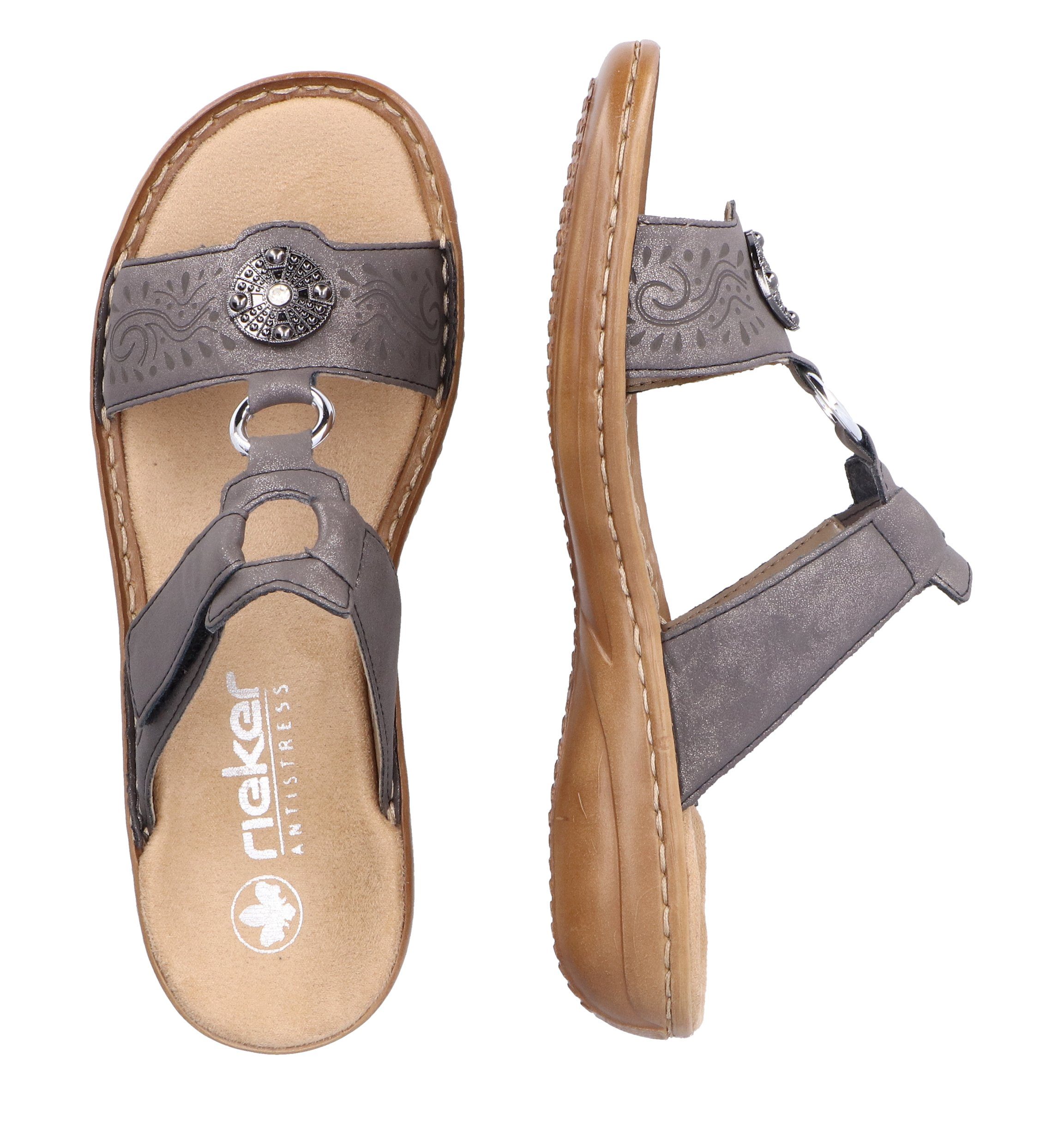 Rieker Slippers sleehak, zomerschoen, pantoffels met juwelenapplicatie
