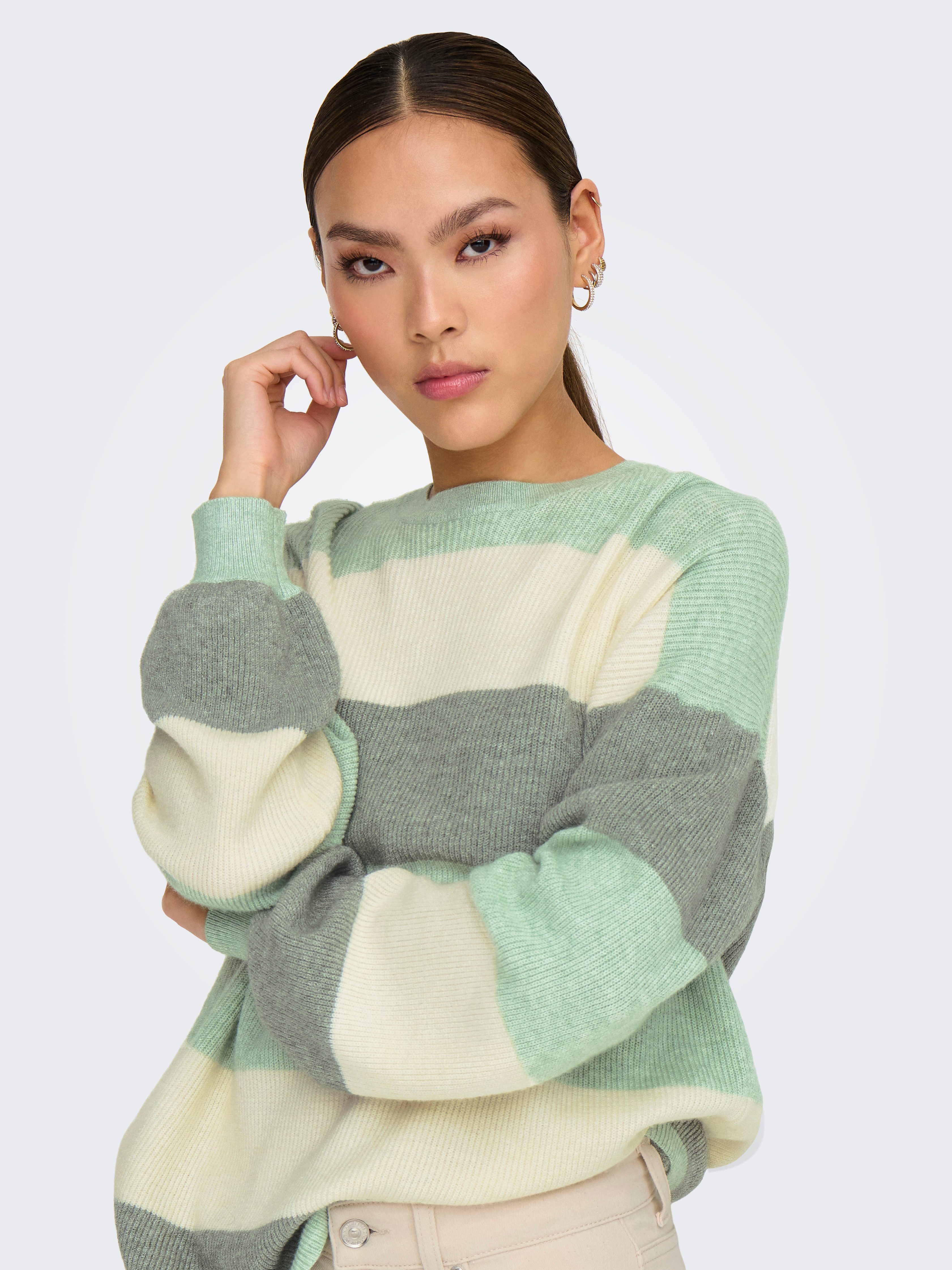 Only Gebreide trui ONLATIA L S STRIPE PULLOVER KNT NOOS