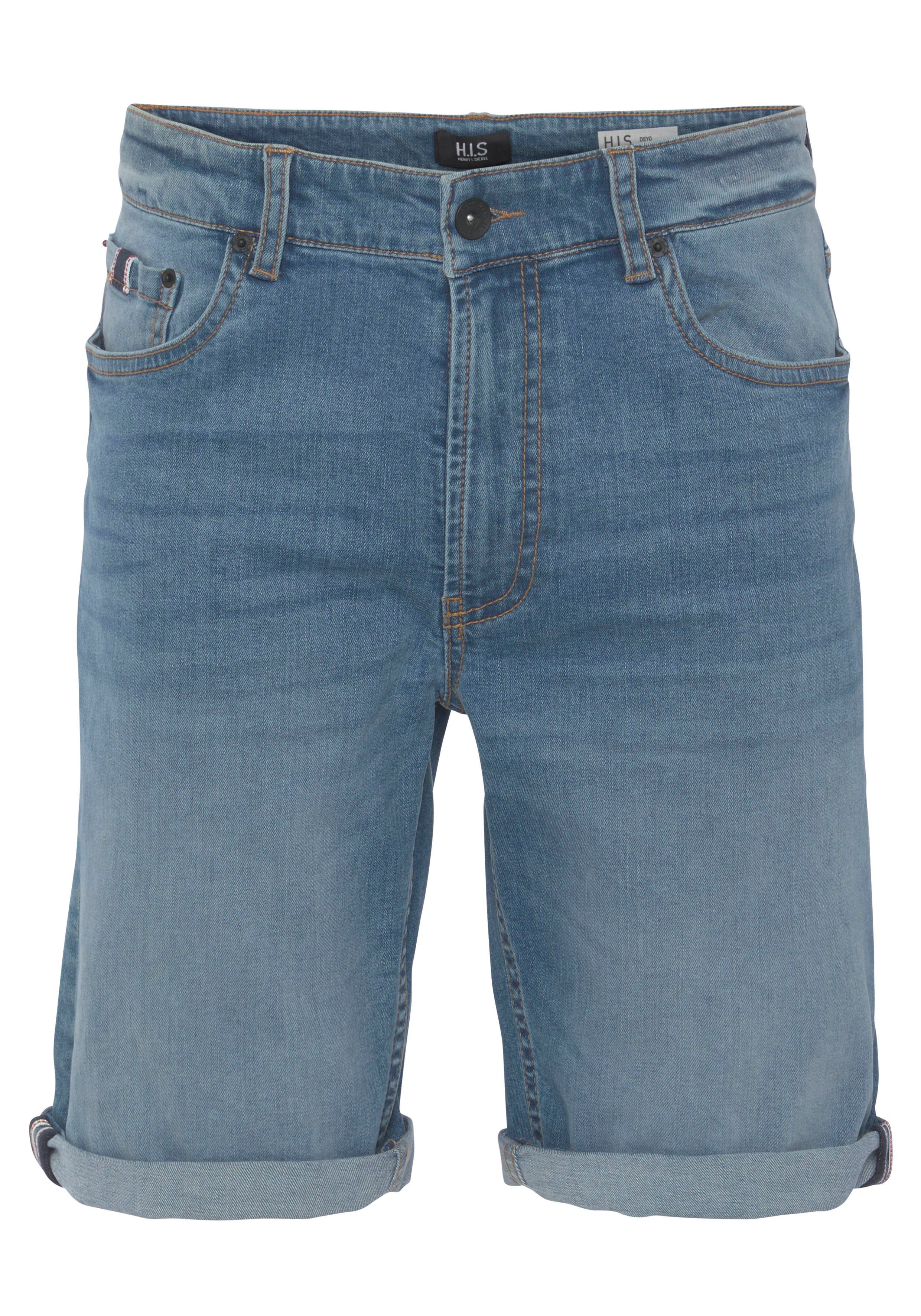 H.I.S Jeansshort DEYO rechte snit, used-wassing, lage taille