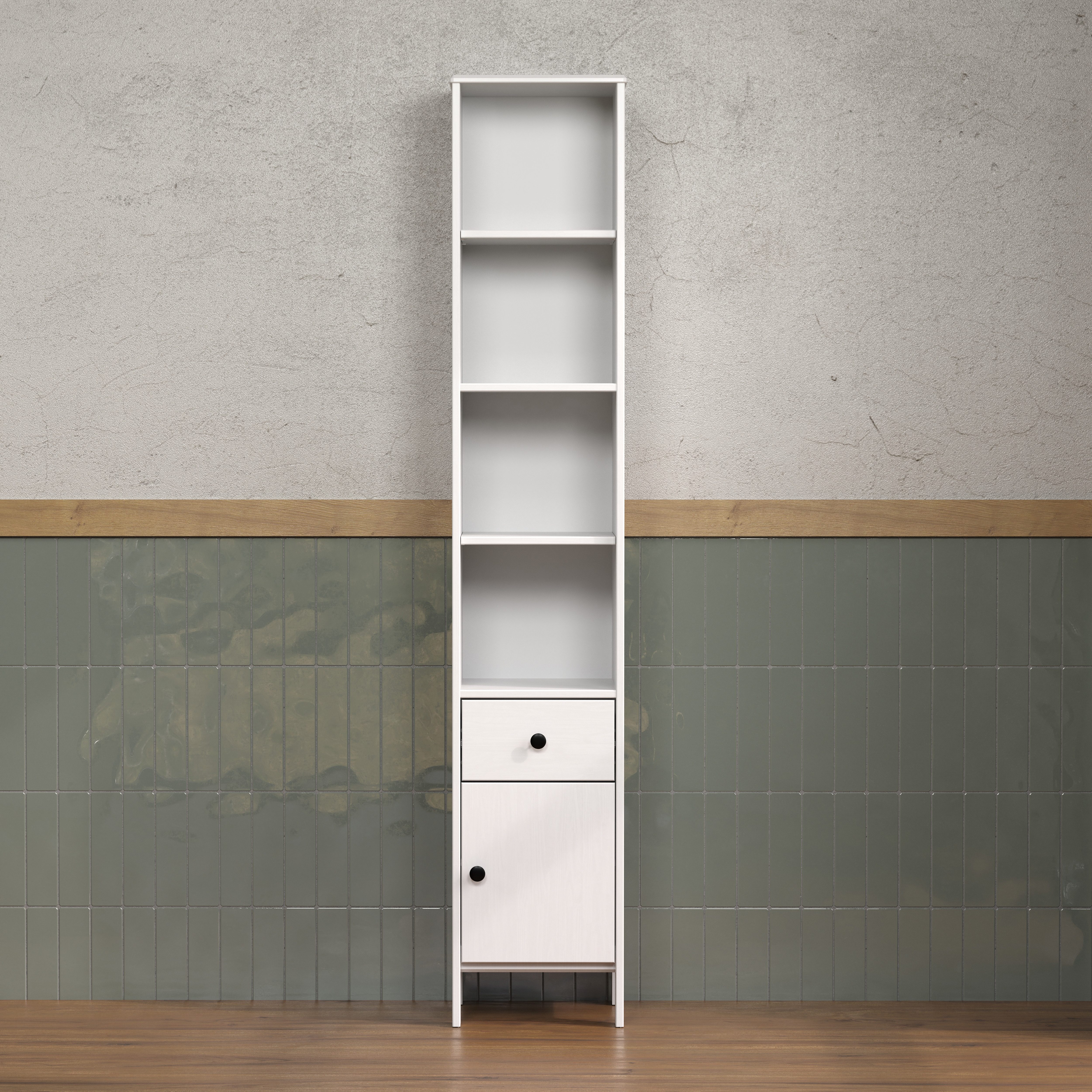 welltime Hoge kast Kall Badkast van massief grenenhout met lade - (B/D/H) 35/33/188 cm (1 stuk)