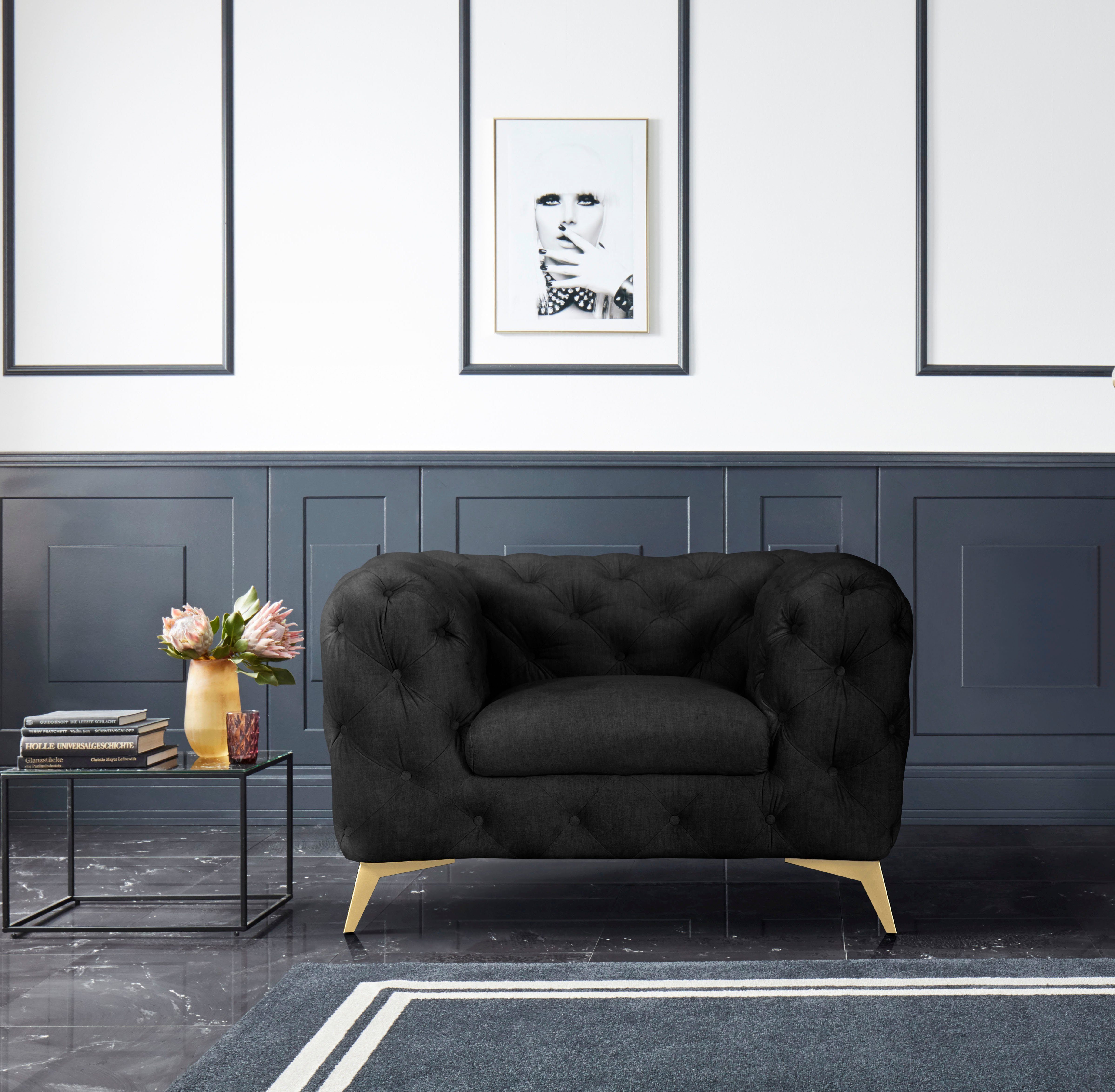 Leonique Chesterfield-fauteuil Glynis Fauteuil luxueuze capitonnage, moderne chesterfield look, kleur van de poten ter keuze