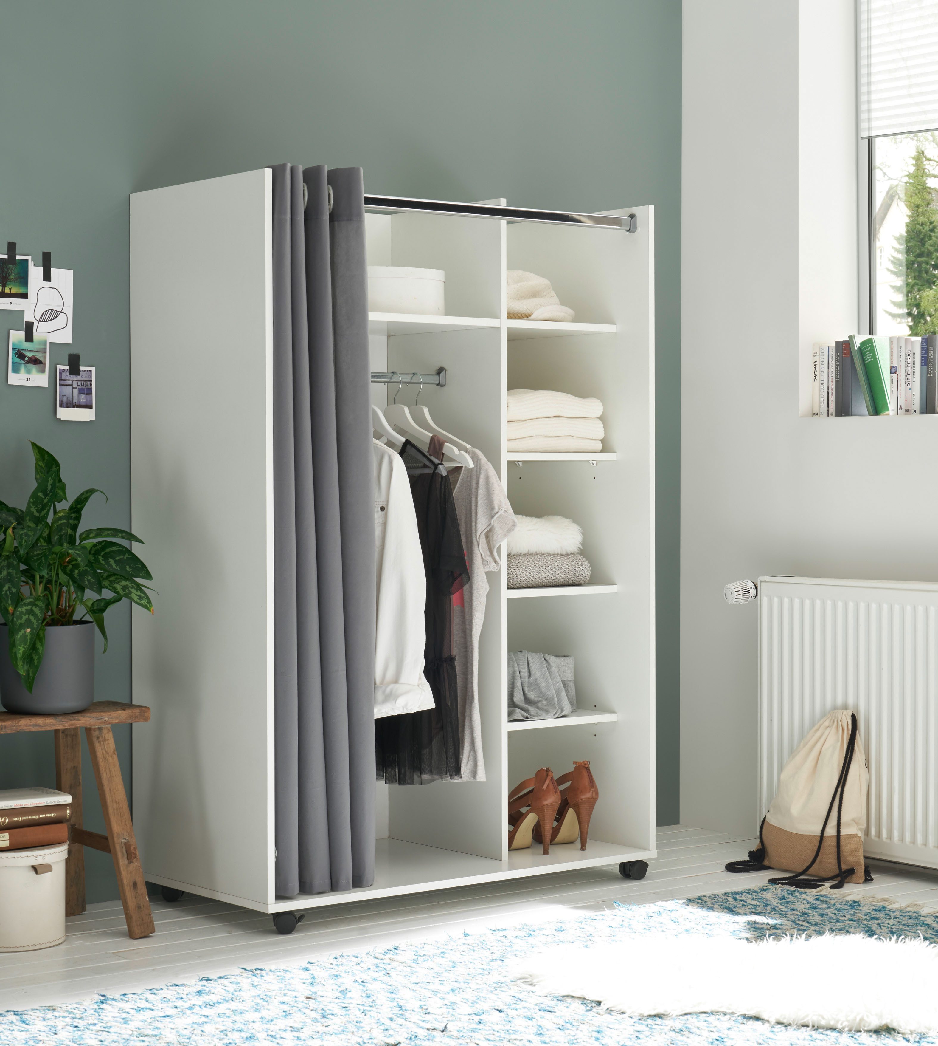Schlafkontor Kledingkast Jenke kledingkast slaapkamerkast op wielen - BESTSELLER Multifunctionele kledingkast met moderne gordijngarderobe