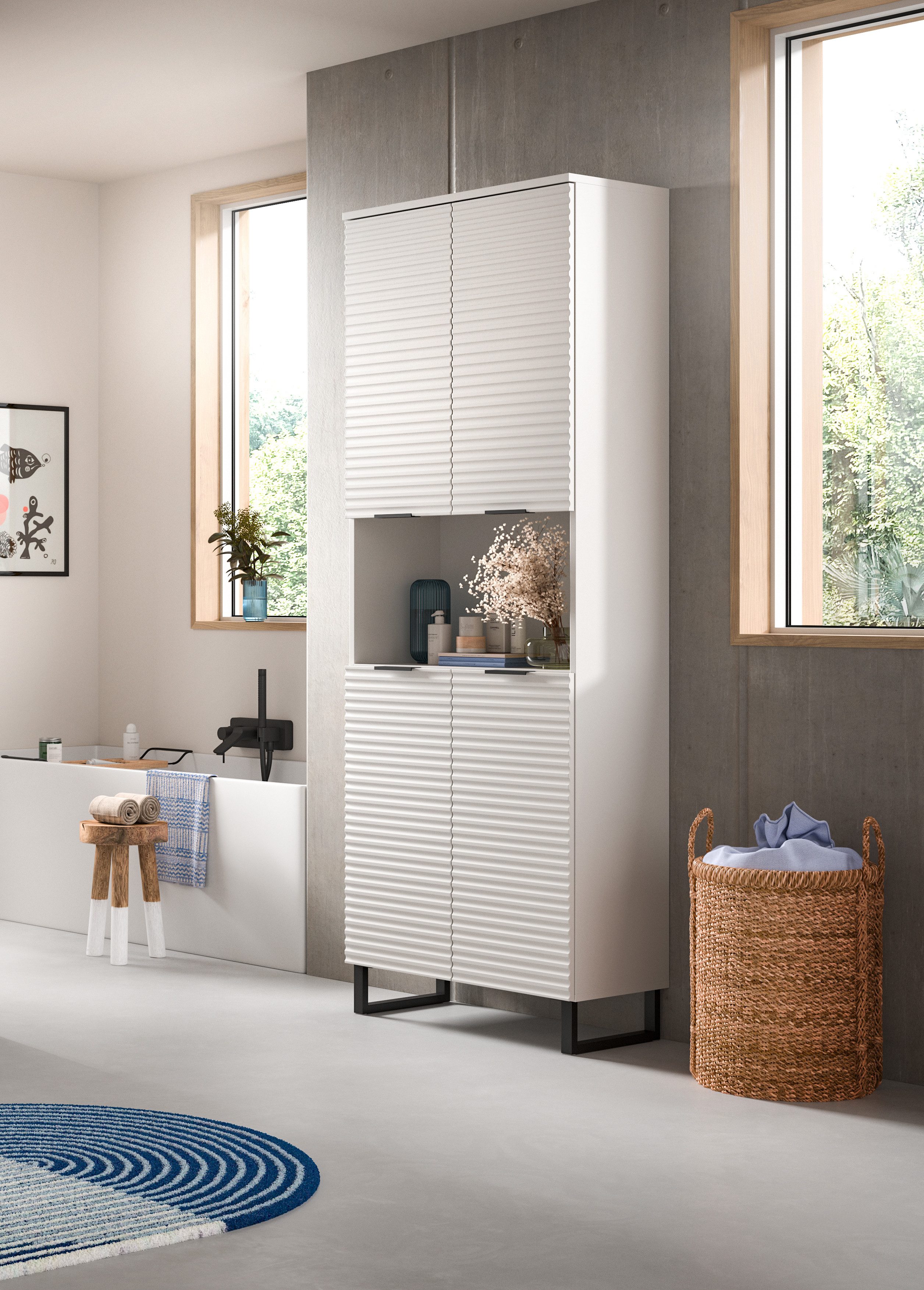 welltime Hoge kast Litica, hoogte 193 cm, 4 deuren, 2 legplanken, 1 open vak