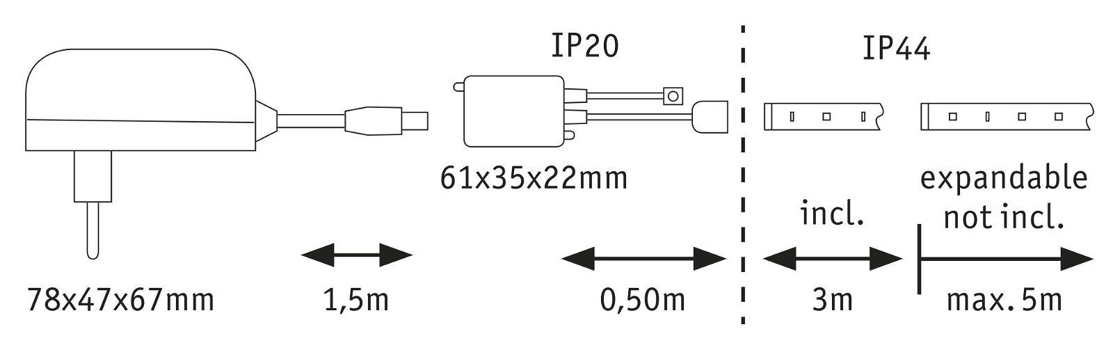 Paulmann Led-strepen MaxLED 250 Basisset 3m 20W 230/24V 36VA zilverkleur kunststof (1 stuk)