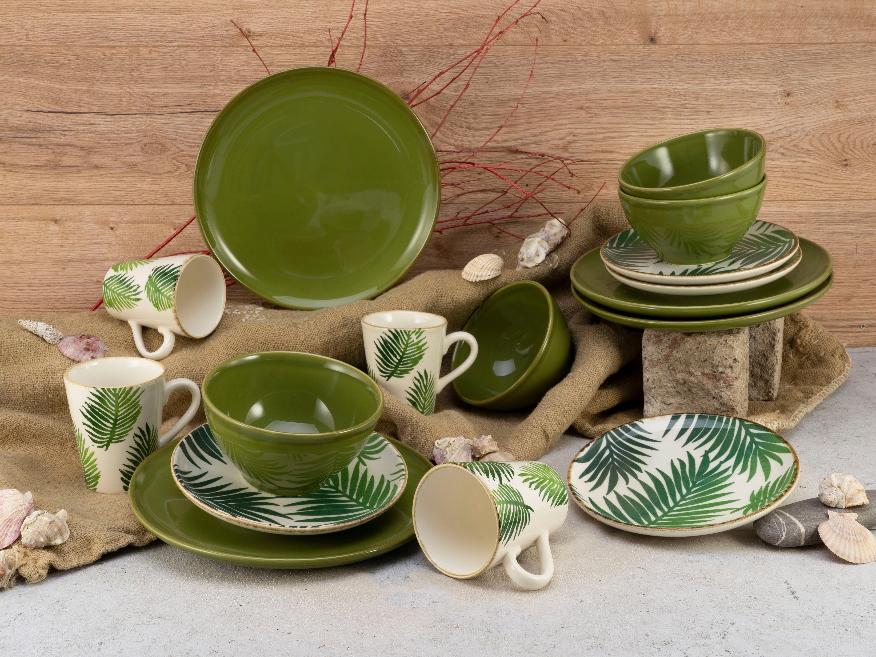 CreaTable Combi-servies Servies-set Ibiza Servies, met tropische decor, Made in Europe, 16 delen voor 4 personen (set, 16-delig)