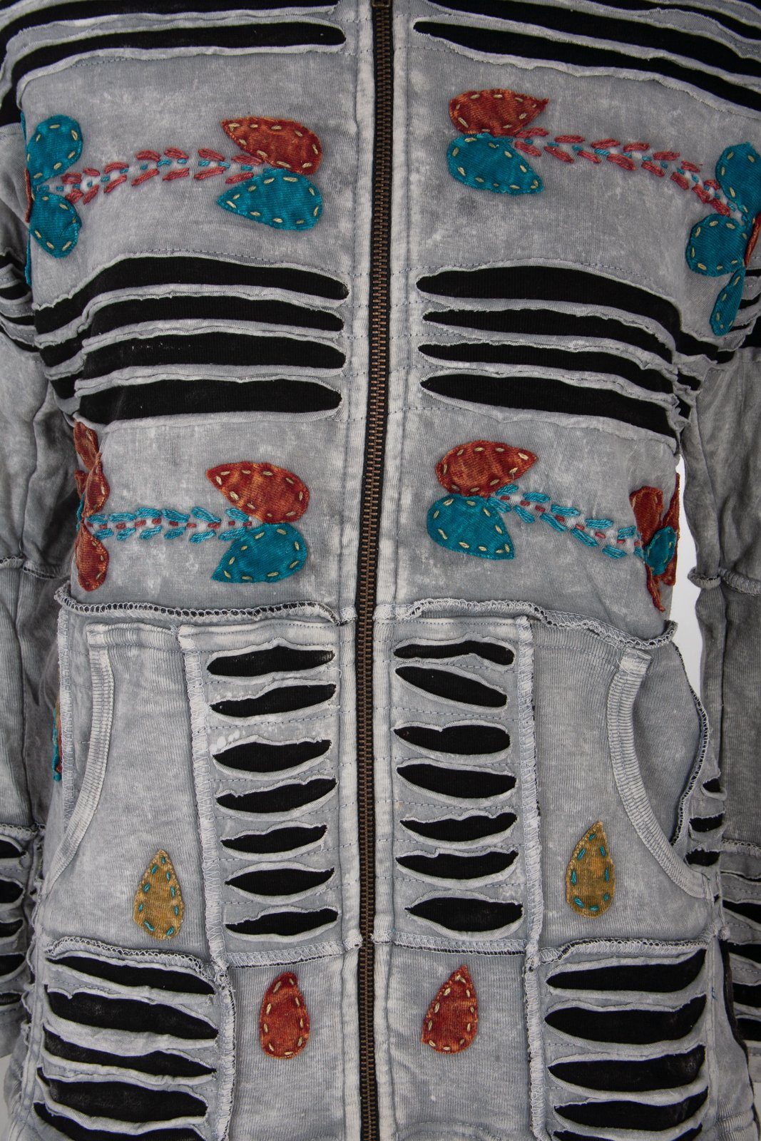 DEPROC Active Fleecejack Patchwork NUNAVUT LIGHT GRAY & NEW FLOWER POWER