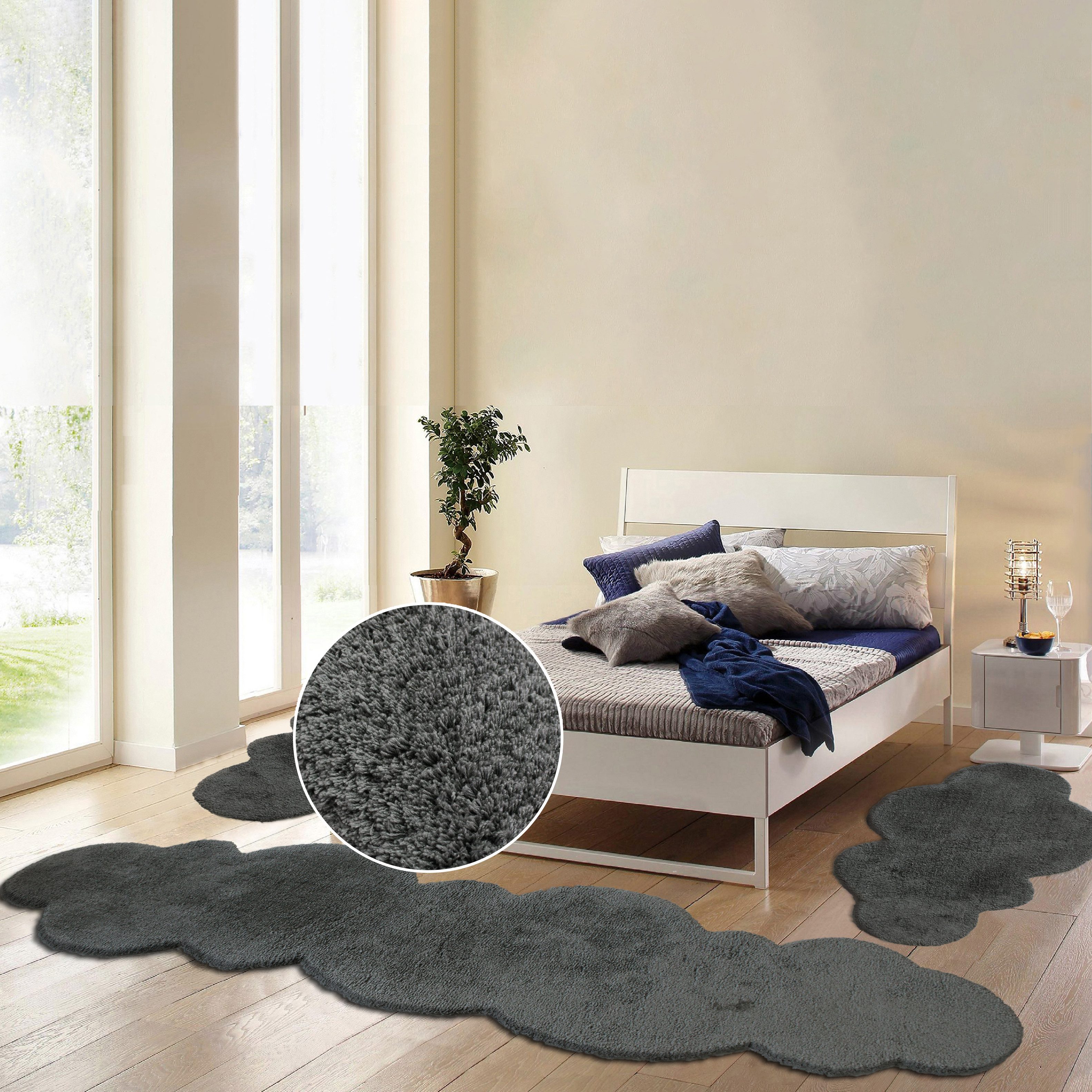 my home Set slaapkamerkleedjes Microvezeltapijt Magong, bijzonder zacht, zeer fijne pool Wolkvorm, uni slaapkamerkleed, loperset, slaapkamer, kinderkamer