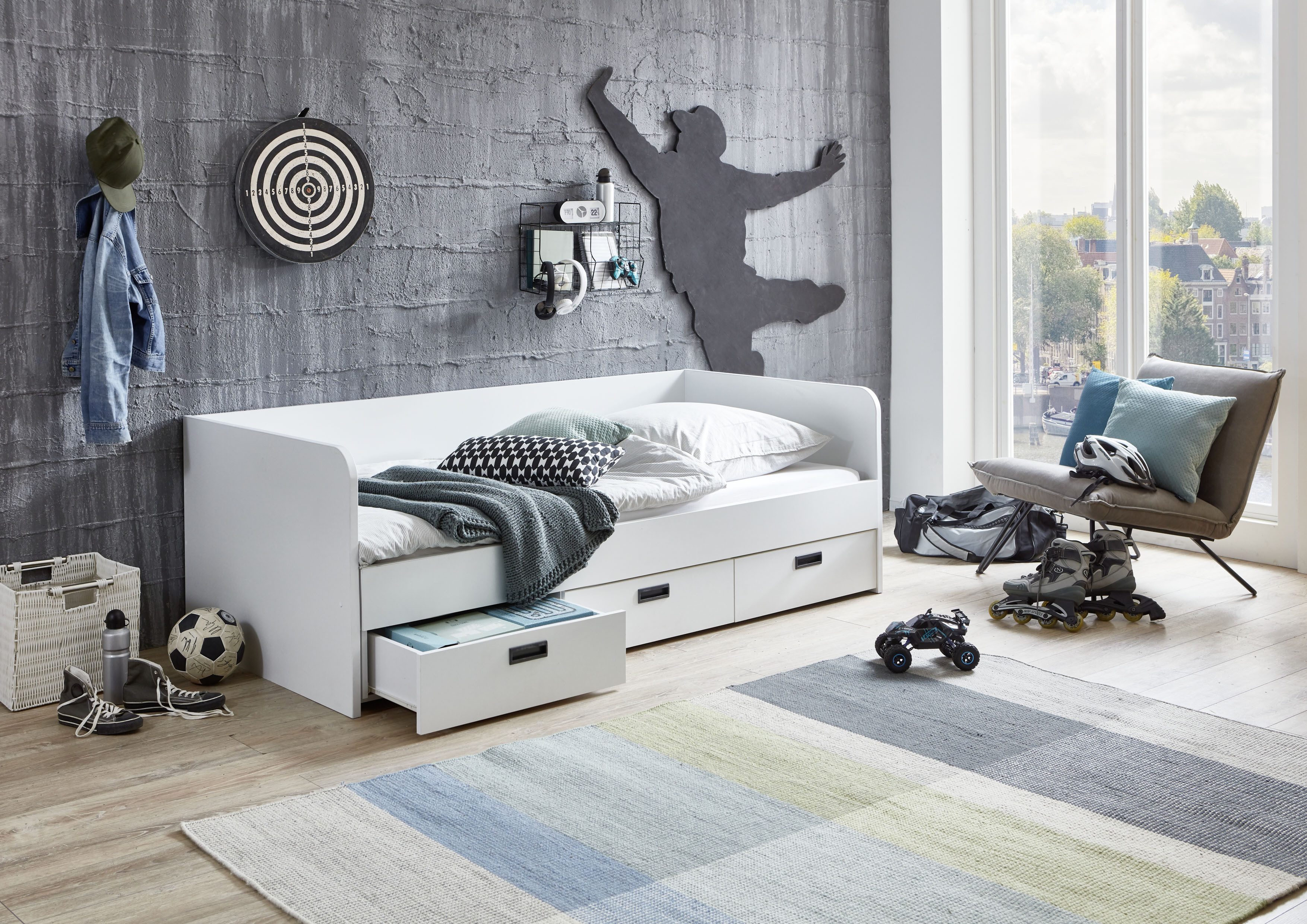 Relita 1-persoonsledikant uitrekbaar tot 180x200 cm, 3 lades, met lattenbodem, 2 kleuren