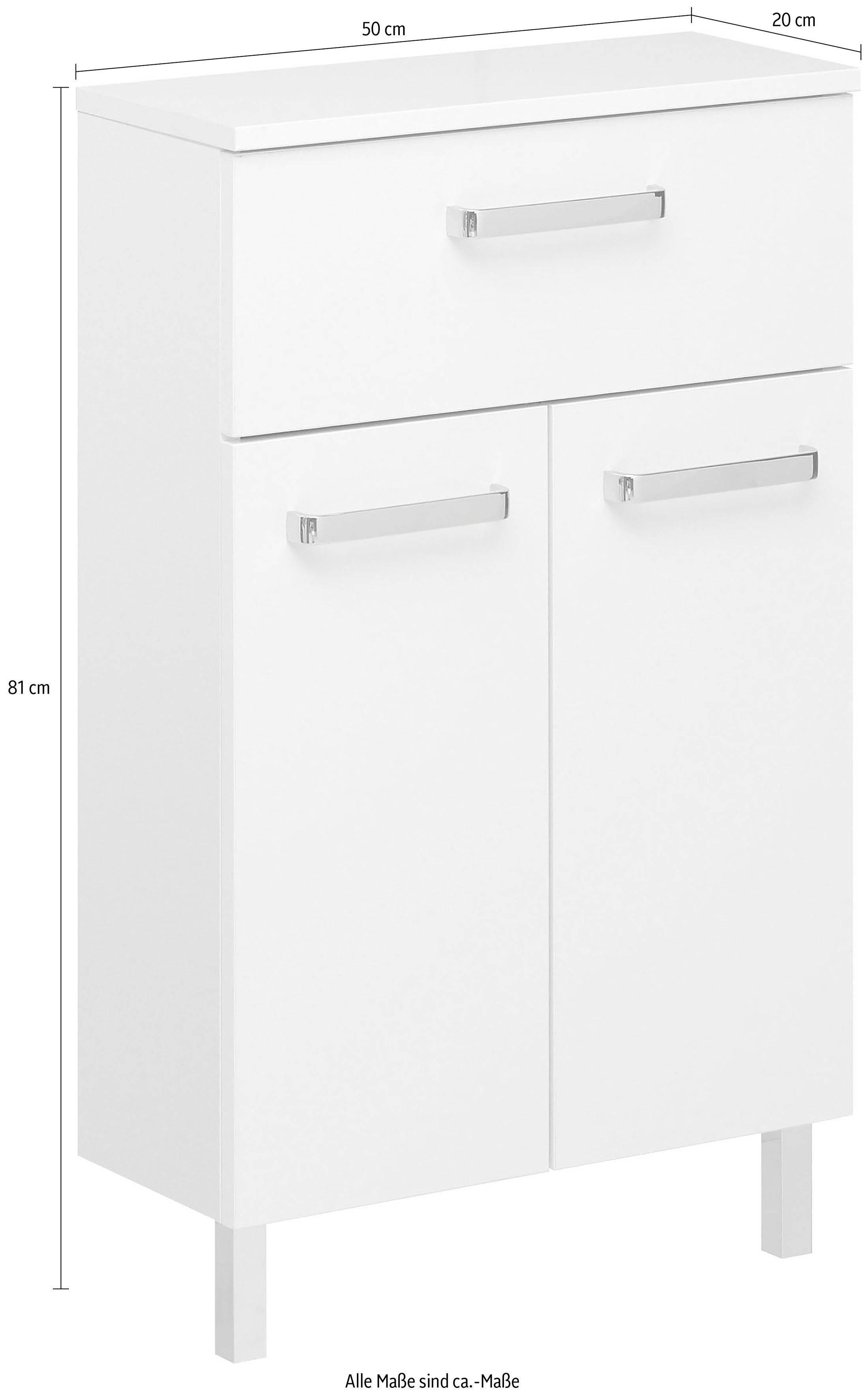 Saphir Onderkast Quickset badkamerkast met 2 deuren, 1 lade, 50 cm breed Badkamer-onderkast inclusief deurdemper, grepen in glanzend chroom