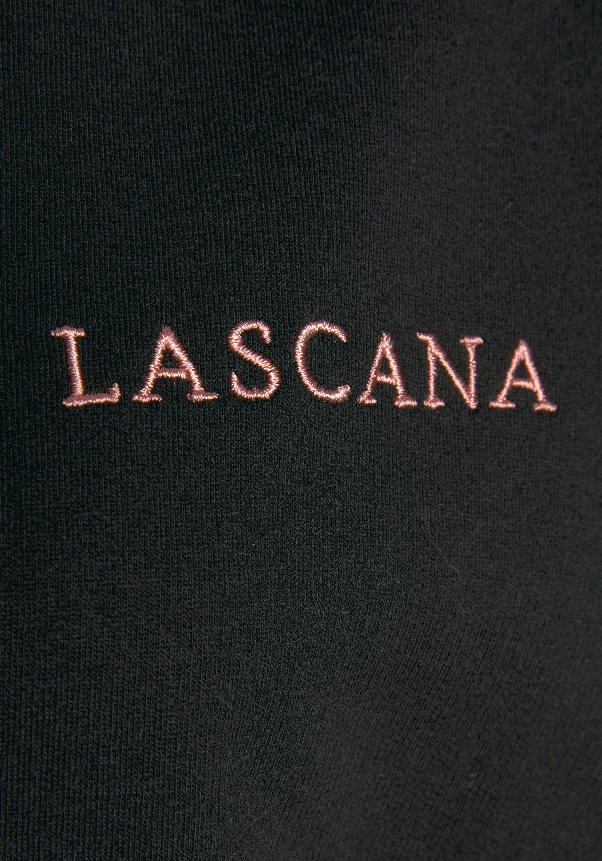 Lascana Capuchonsweatvest Homewear met koperkleurige rits en logo-borduursel, loungewear