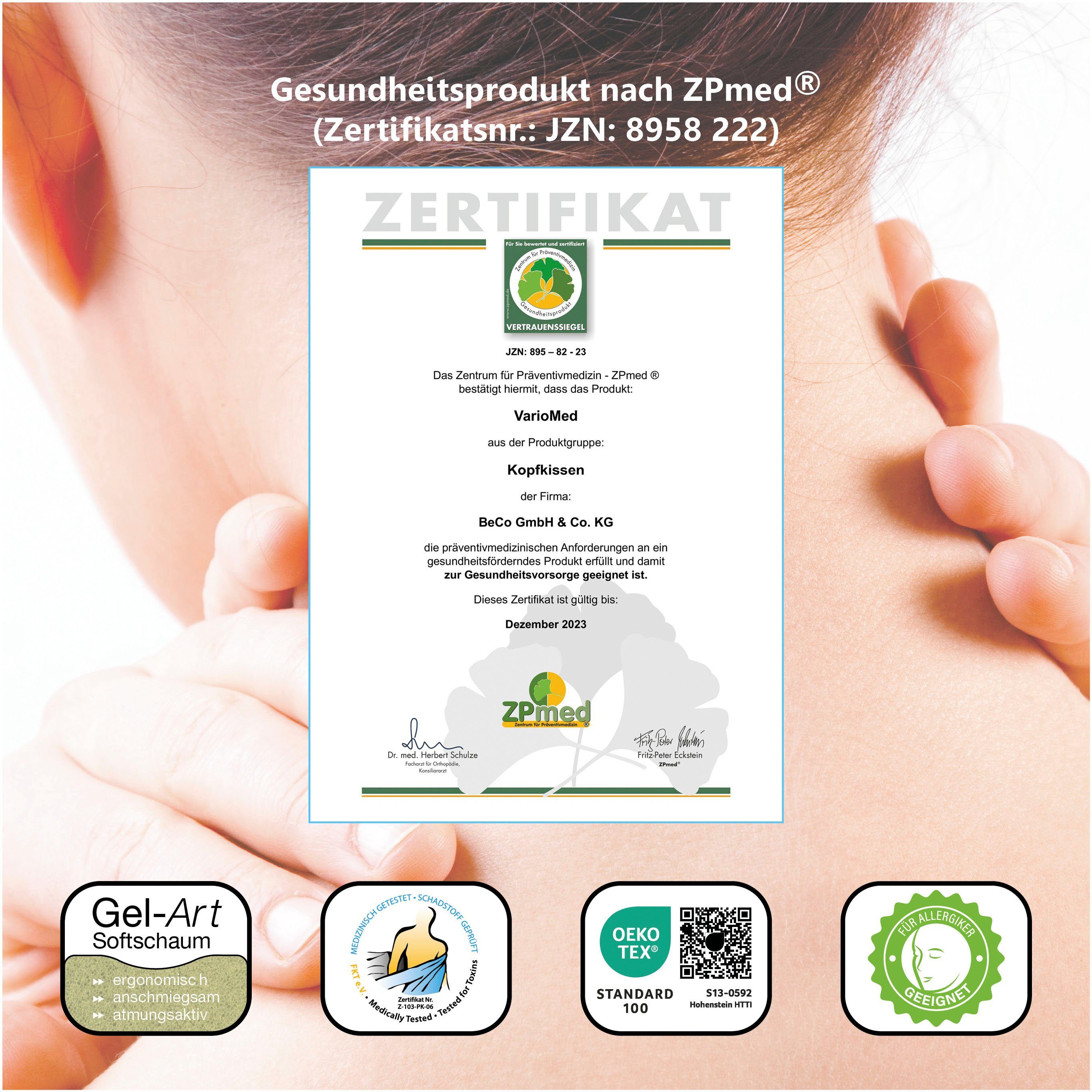 Beco Neksteunkussen Vario Med Kern van gelschuim & gezondheidsproduct volgens ZPmed®