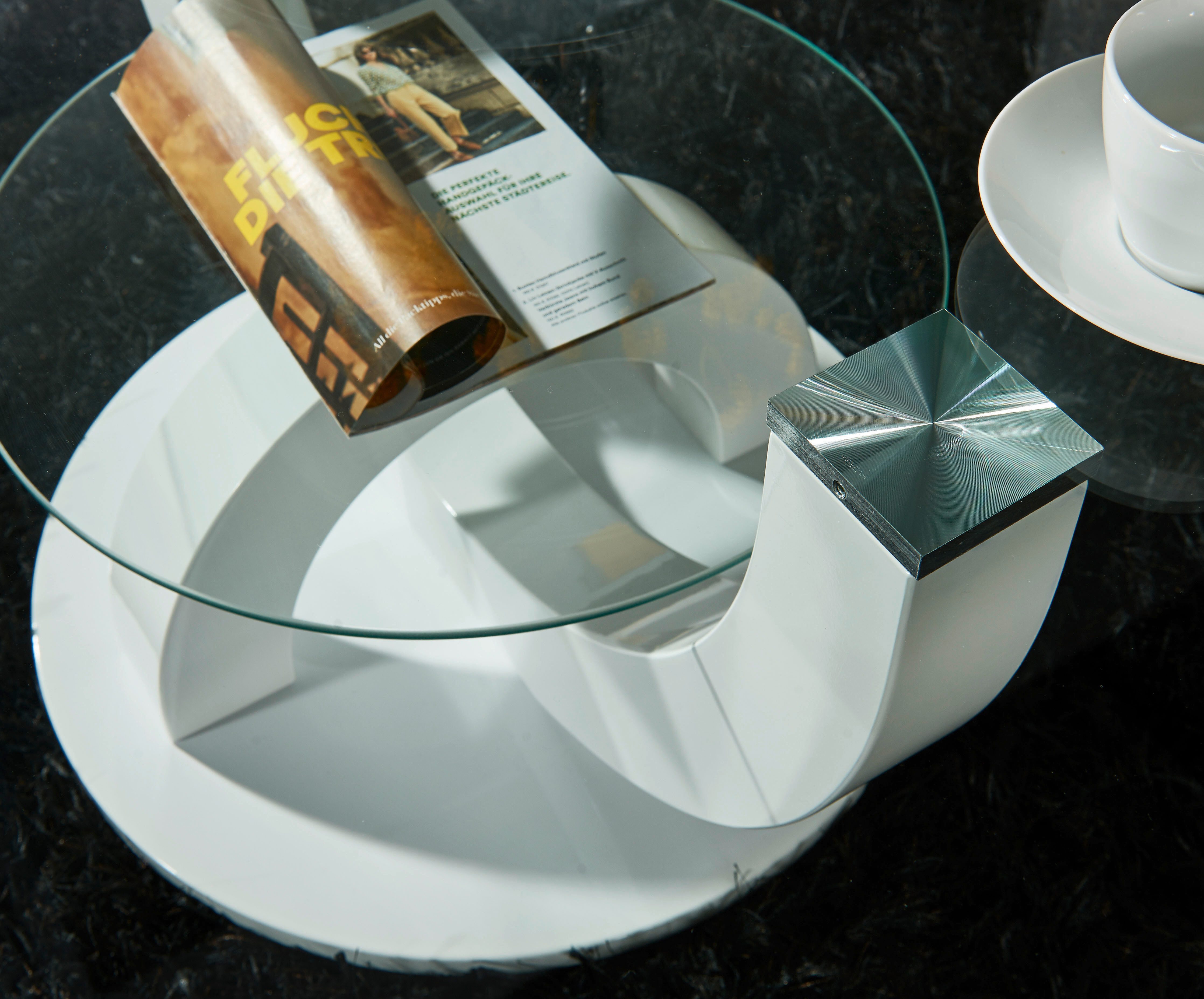 Stolkom Salontafel Boston, TOPSELLER! Glas tafel, tafel met U-vorm frame in wit hoogglans