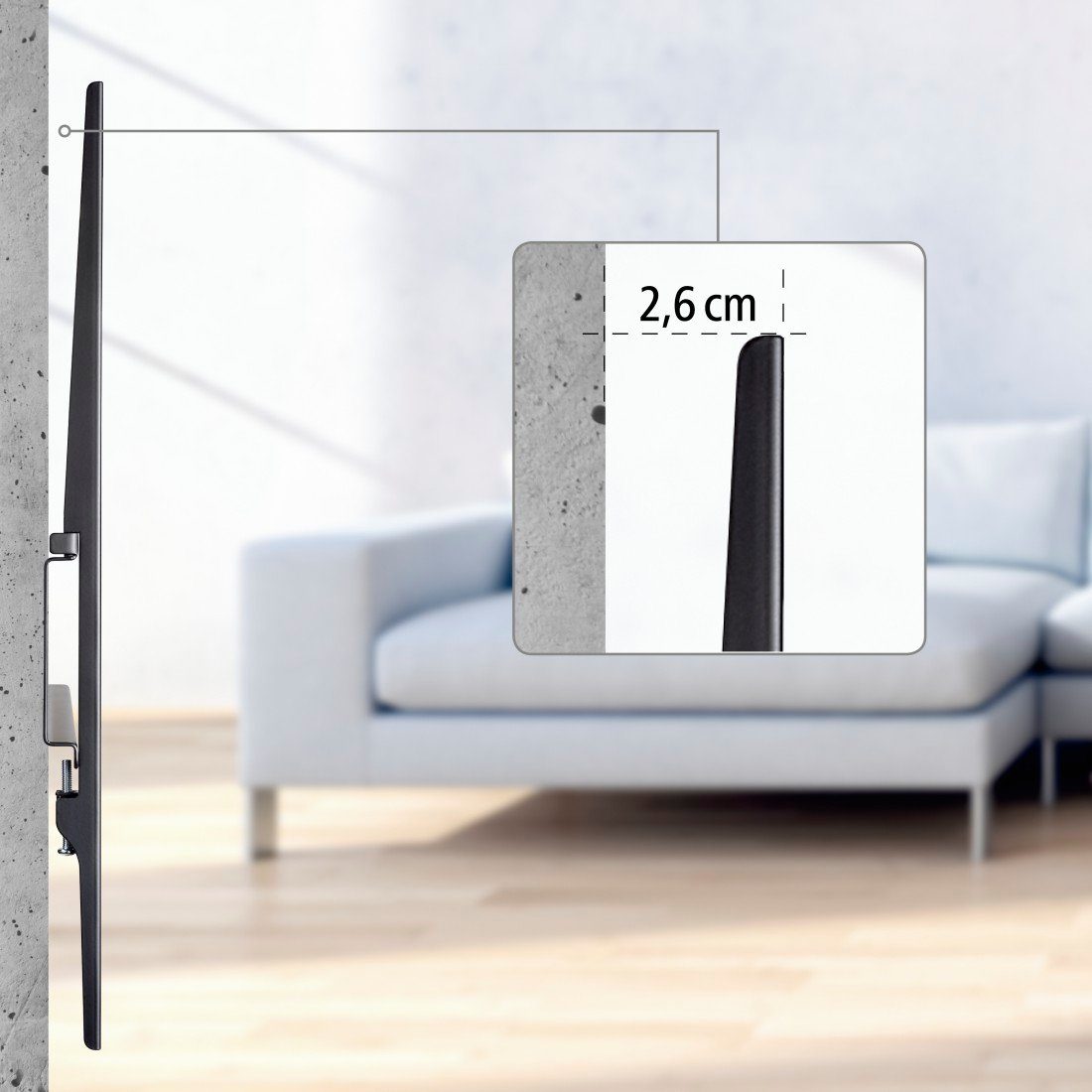 Hama Tv-wandhouder stijf, 94 - 229 cm (37" -90"), 43", 50", 55", 65", 75"