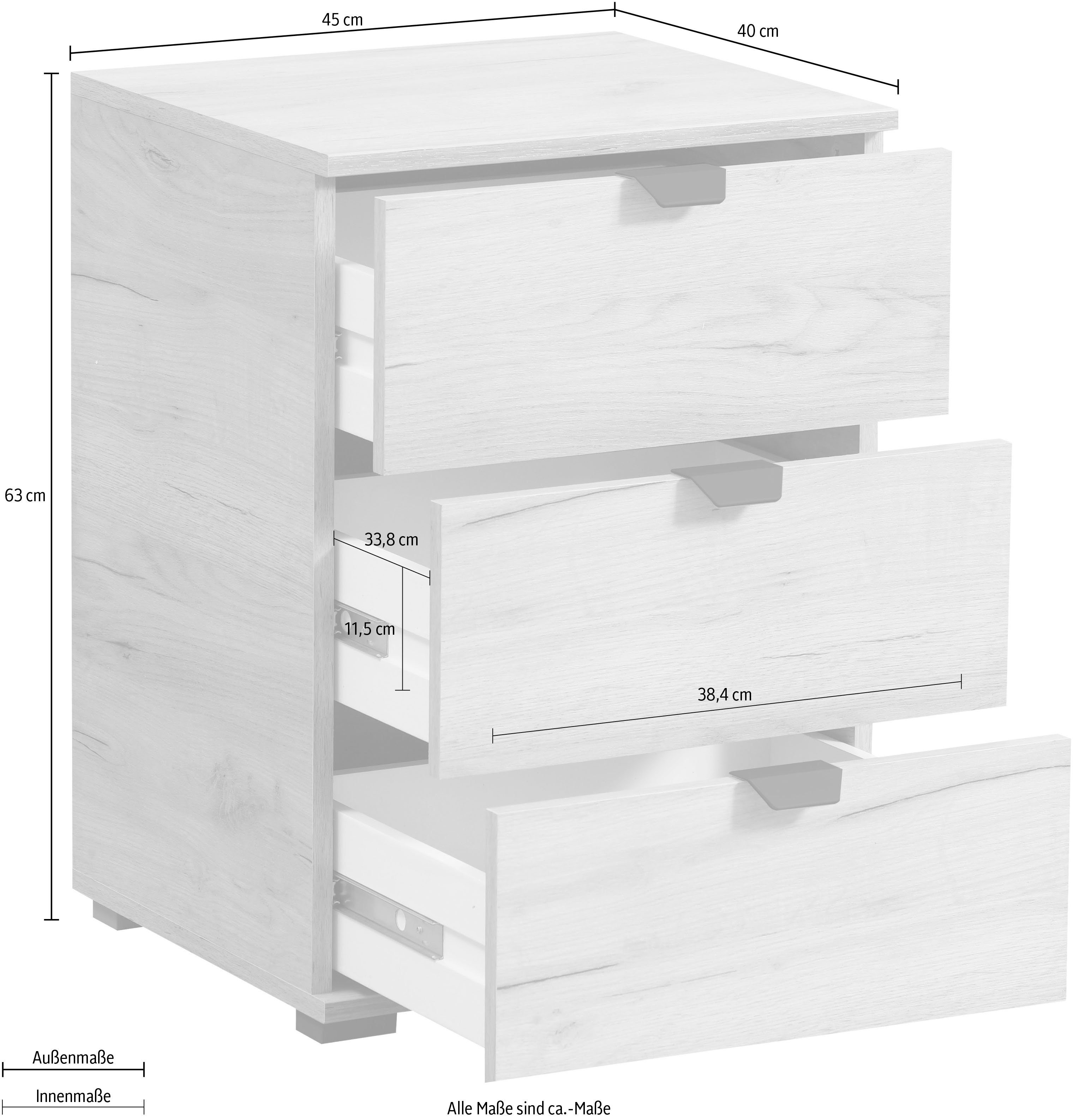 INOSIGN Nachtkastje Duero met 3 laden, breedte 45 cm