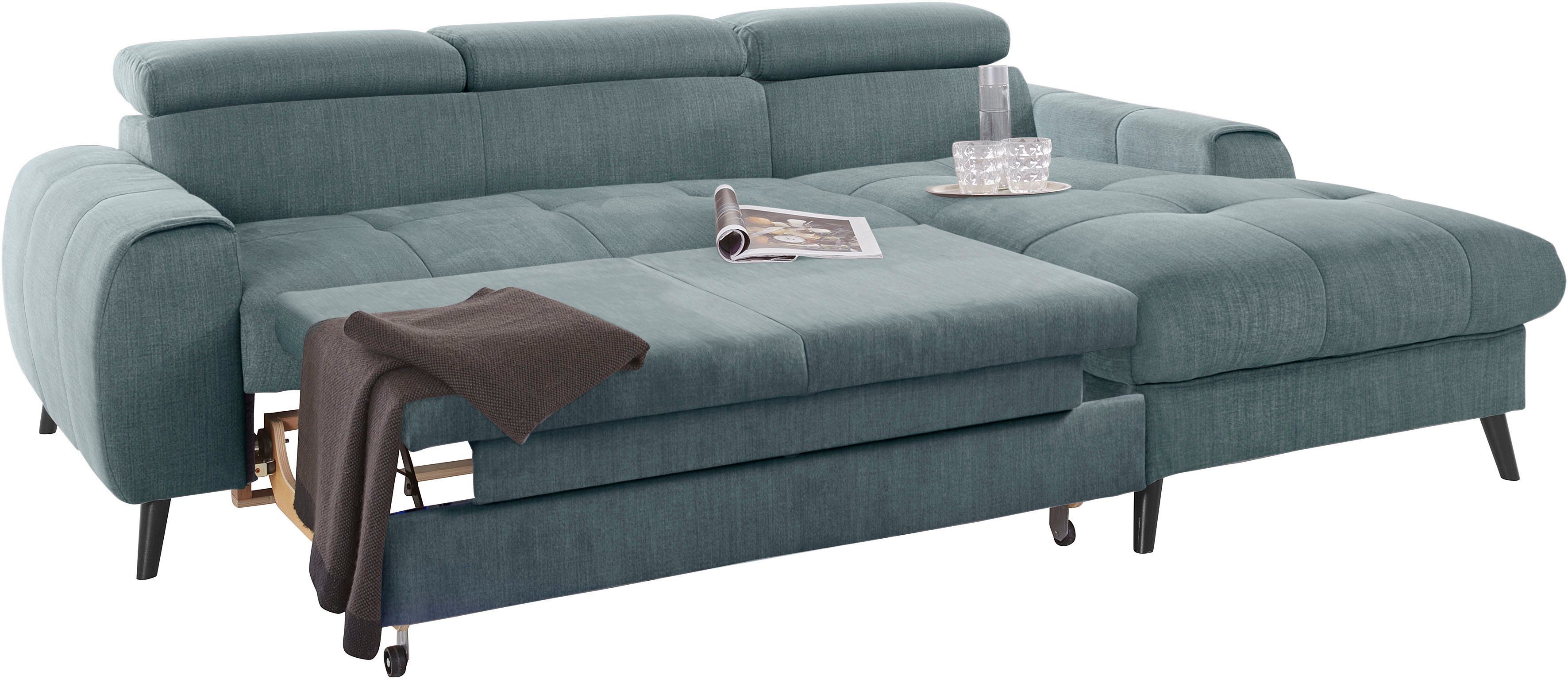 COTTA Hoekbank Mia L-vorm met 3 sierkussens keuze met bedfunctie, bedlade, verlichting & draadloze oplader