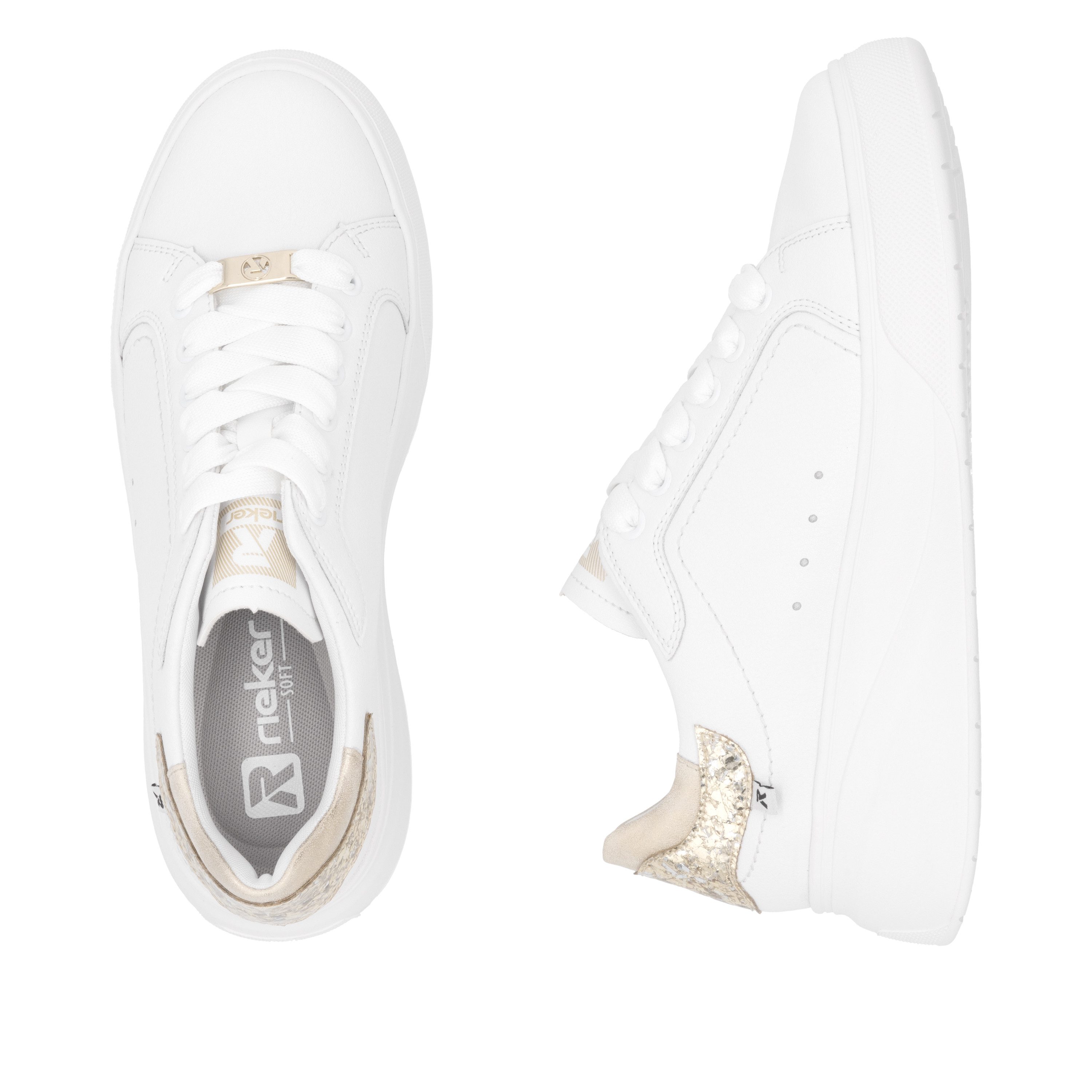 RIEKER Sport Plateausneakers , veterschoen, lage schoen, vrijetijdsschoen, metallic-accent op de hiel