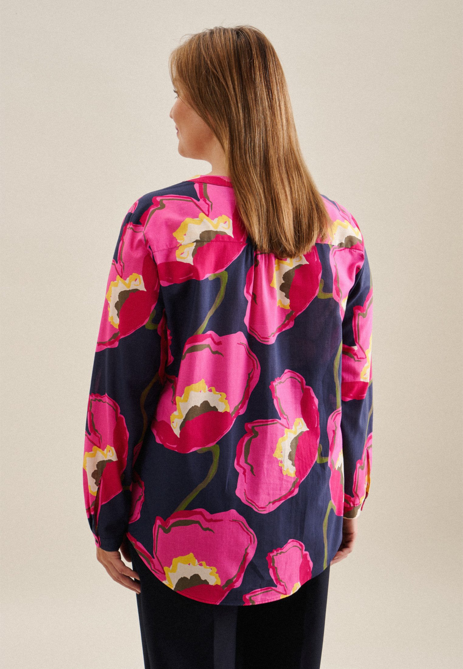 seidensticker Klassieke blouse Zwarte roos Tuniek bloemmotief