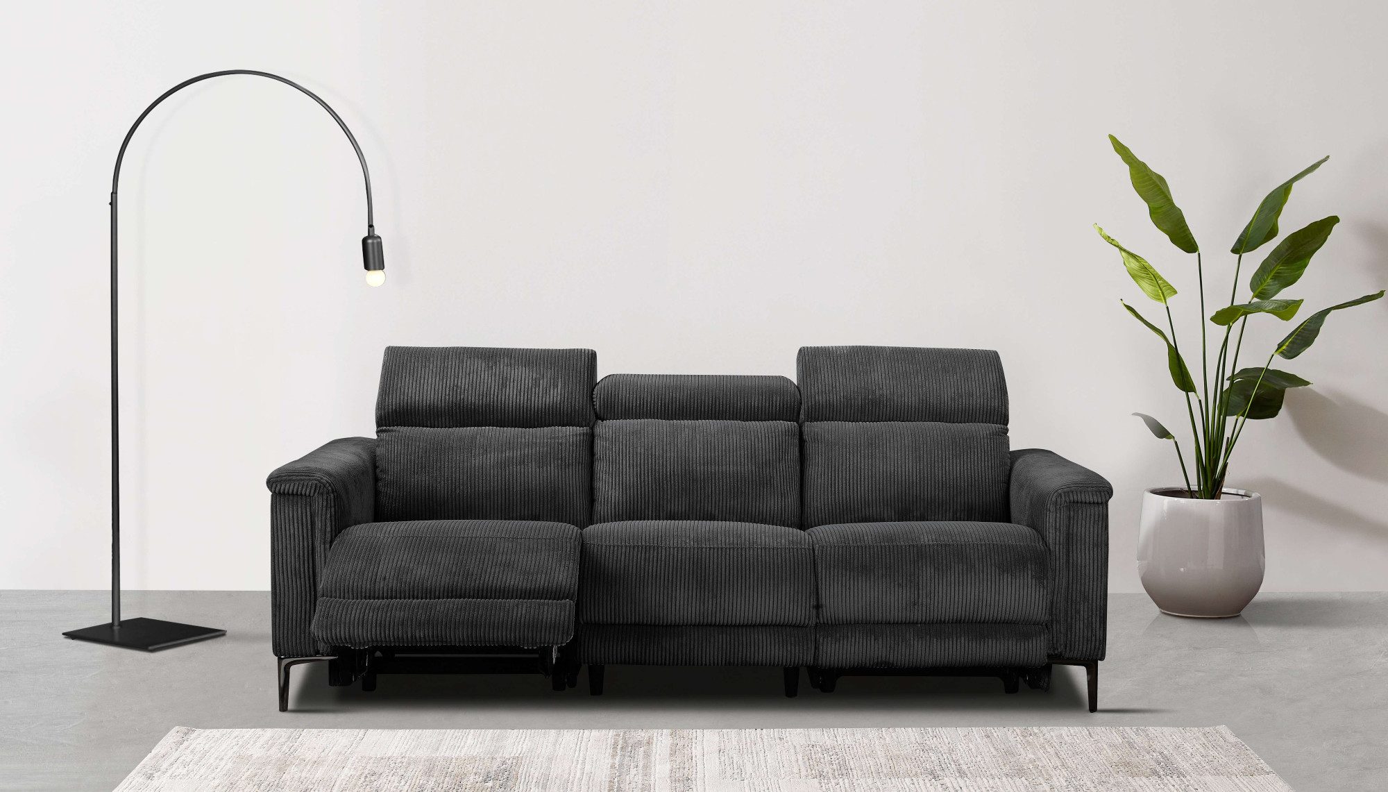 Places of Style 3-zitsbank Lund Cord, met handmatige of elektrische relaxfunctie in 2 zitplaatsen