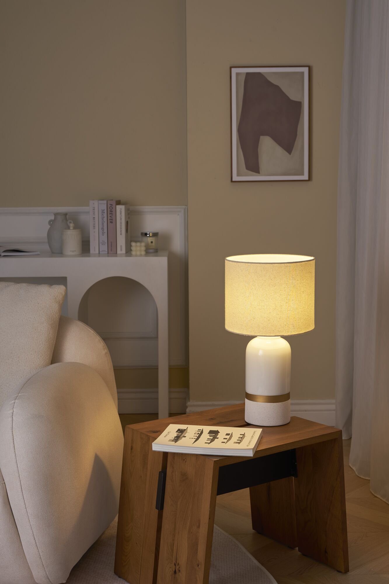 Pauleen Tafellamp Glowing Soul max20W wit/beige 230V stof/keramiek
