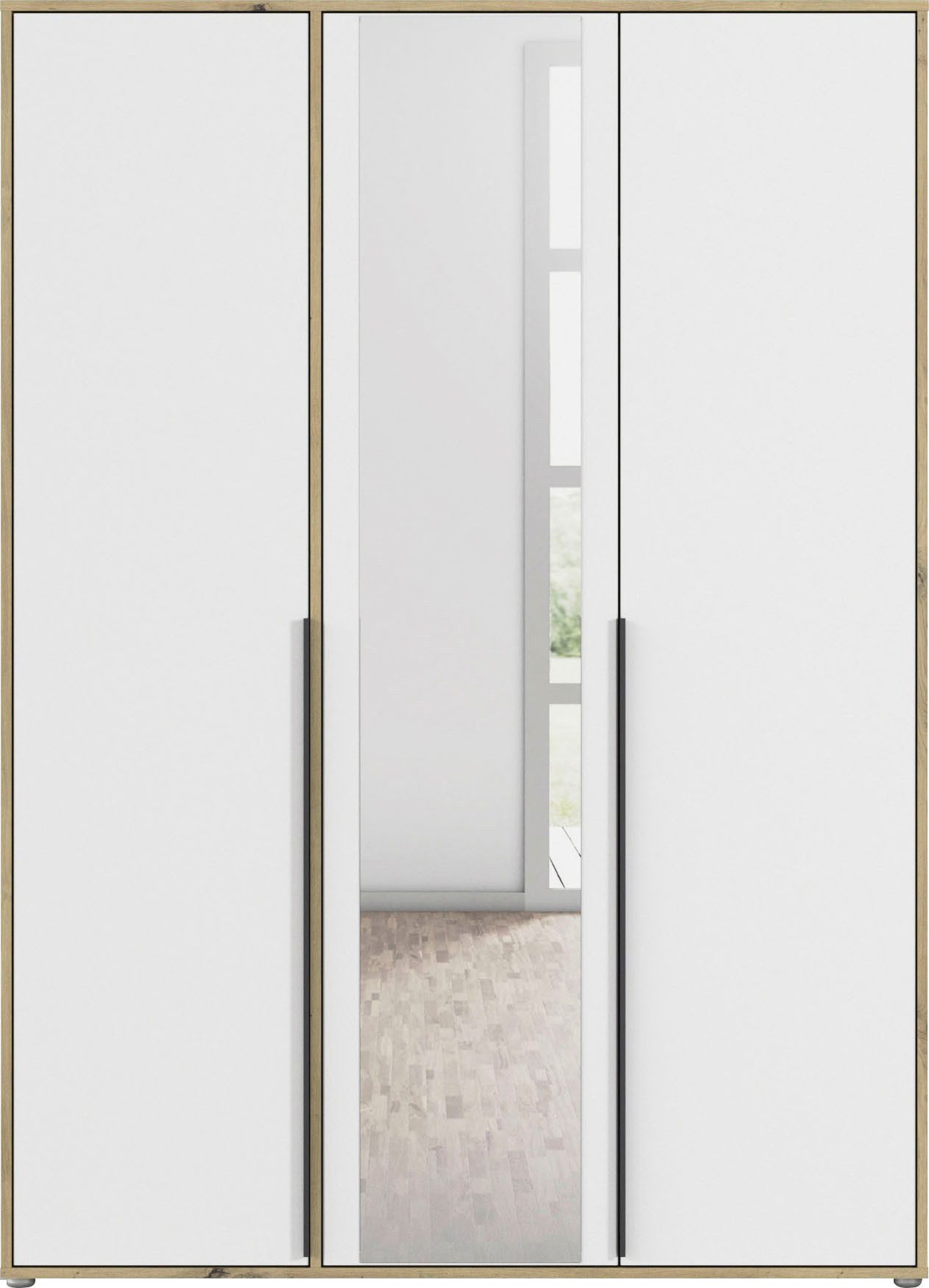 rauch Draaideurkast Kledingkast Kast Garderobe Wasmand NAGATA met Spiegel und modernen stangengriffen in graumetallic topseller made in germany