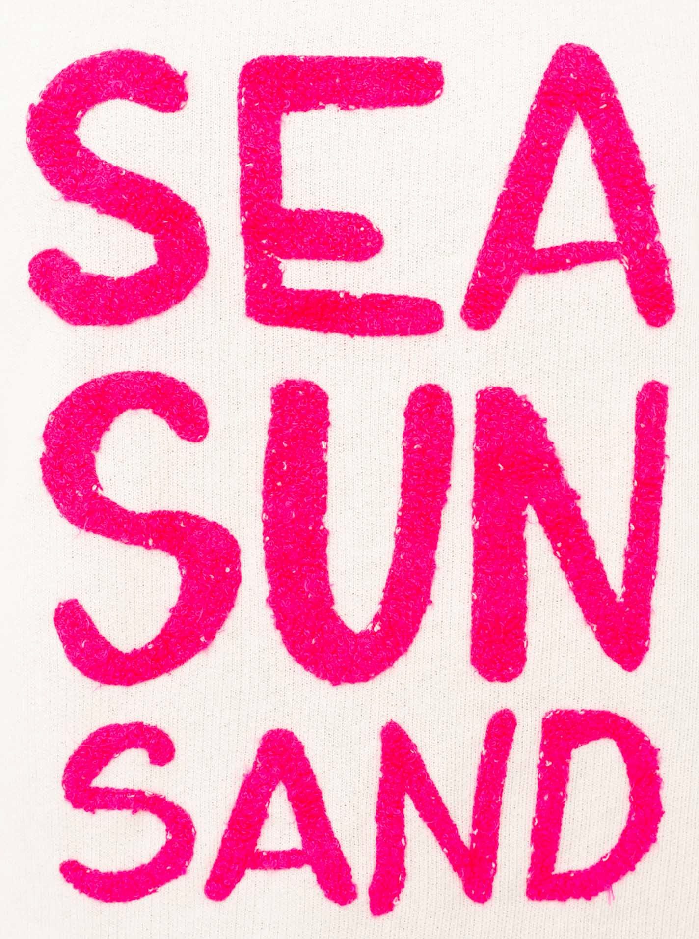 Zwillingsherz Sweater "Sea Sand Sun" Met grote flock-opschrift in opvallende kleur