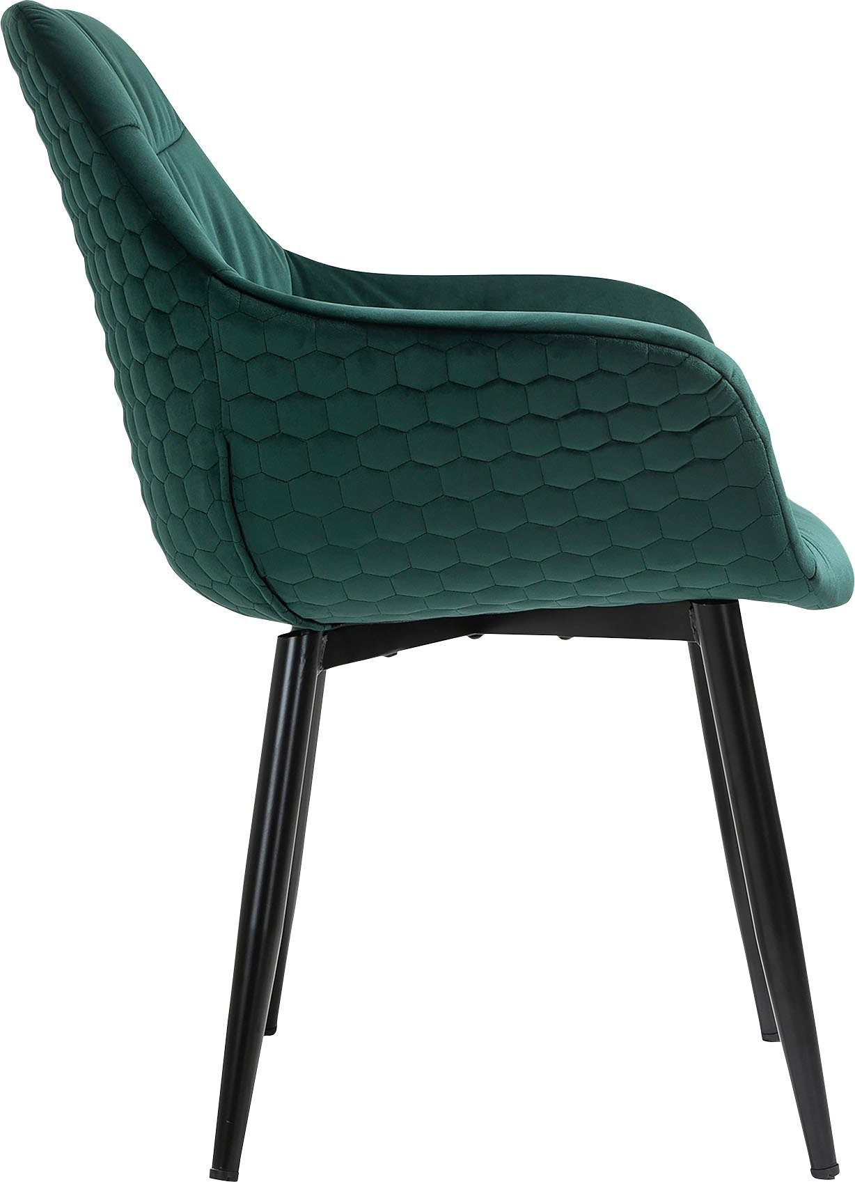 SalesFever Stoel met armleuningen Stijlvolle eetkamerstoel voor comfort Eetkamerstoel, honingraatstepping aan de buitenkant, dwarsstepping aan de binnenkant, metalen poten