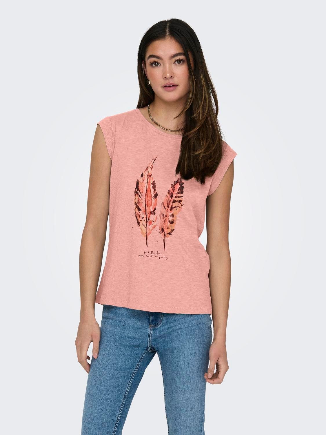 Only Shirt met korte mouwen FEEL/FEATHERS TOP BOX CS JRS dames t-shirts maat L (40) roze