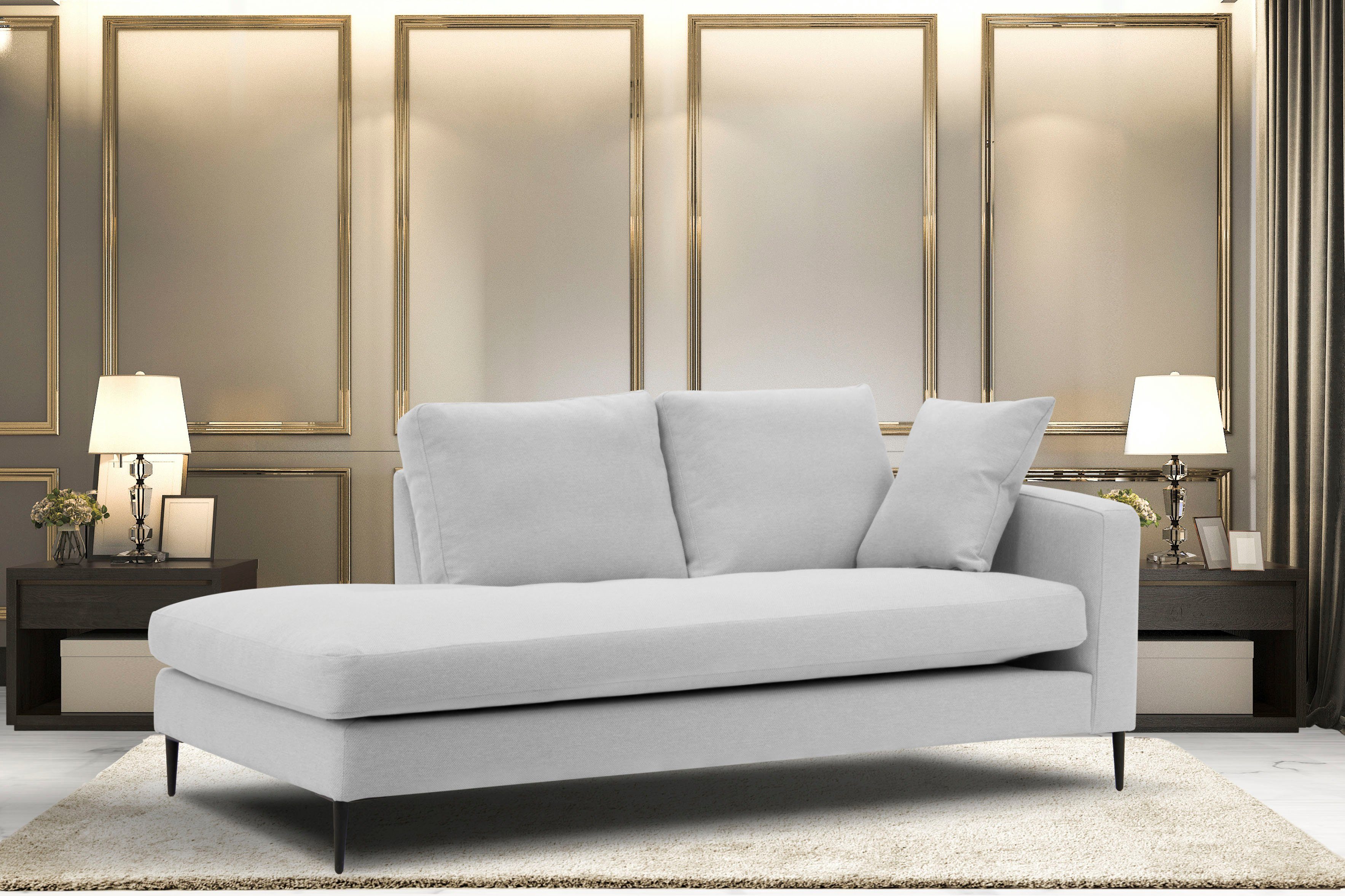 Leonique Récamier Cozy chaise longue, afmetingen B/D/H: 195/97/80 cm met los kussen en metalen poten, armleuning naar keuze links of rechts zilver,