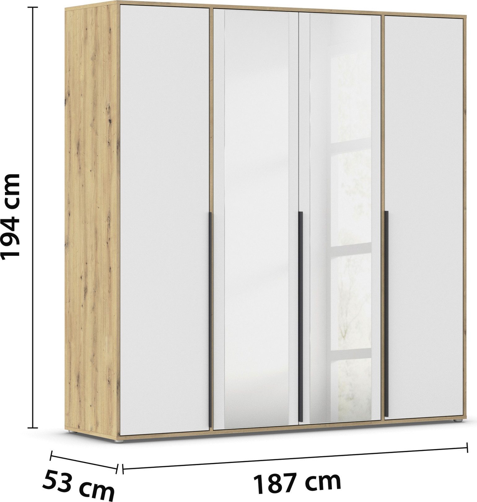 rauch Draaideurkast Kledingkast Kast Garderobe Wasmand NAGATA met Spiegel und modernen stangengriffen in graumetallic topseller made in germany