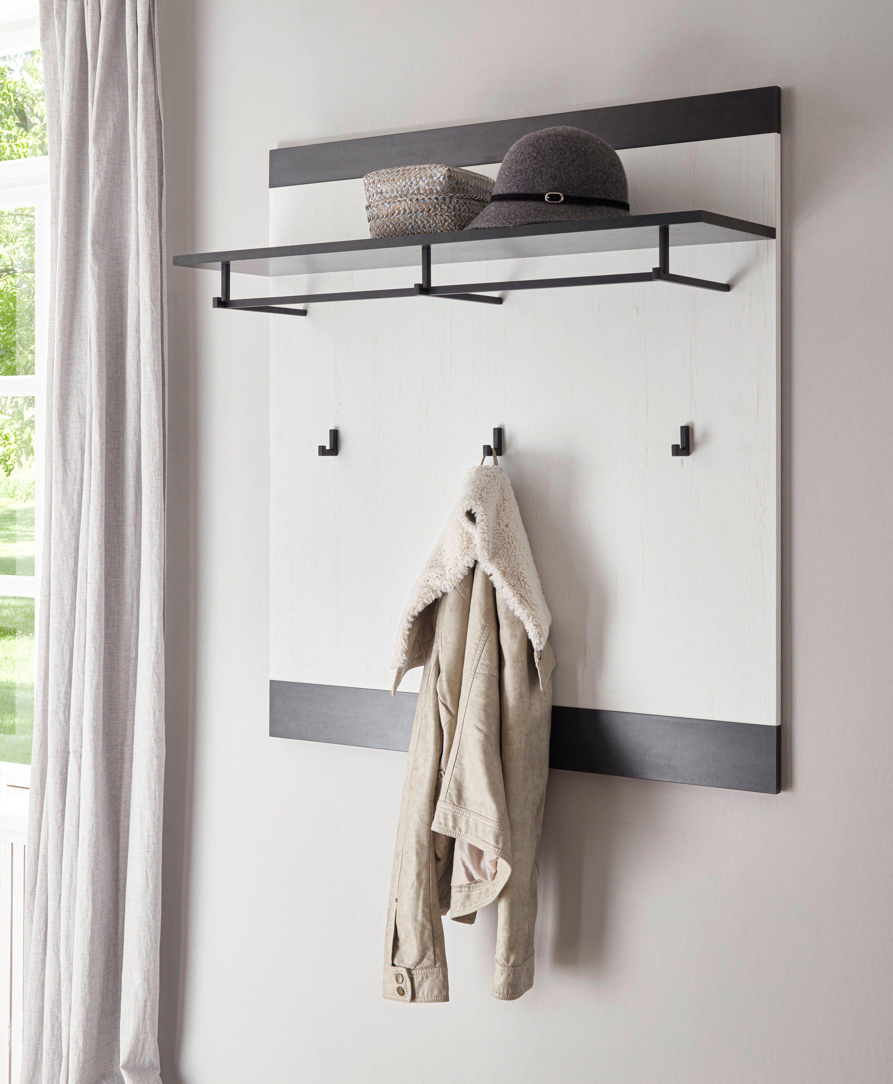 Home affaire Kapstokpaneel Sherwood in modern houtdecor, met beslag van metaal, breedte 92 cm