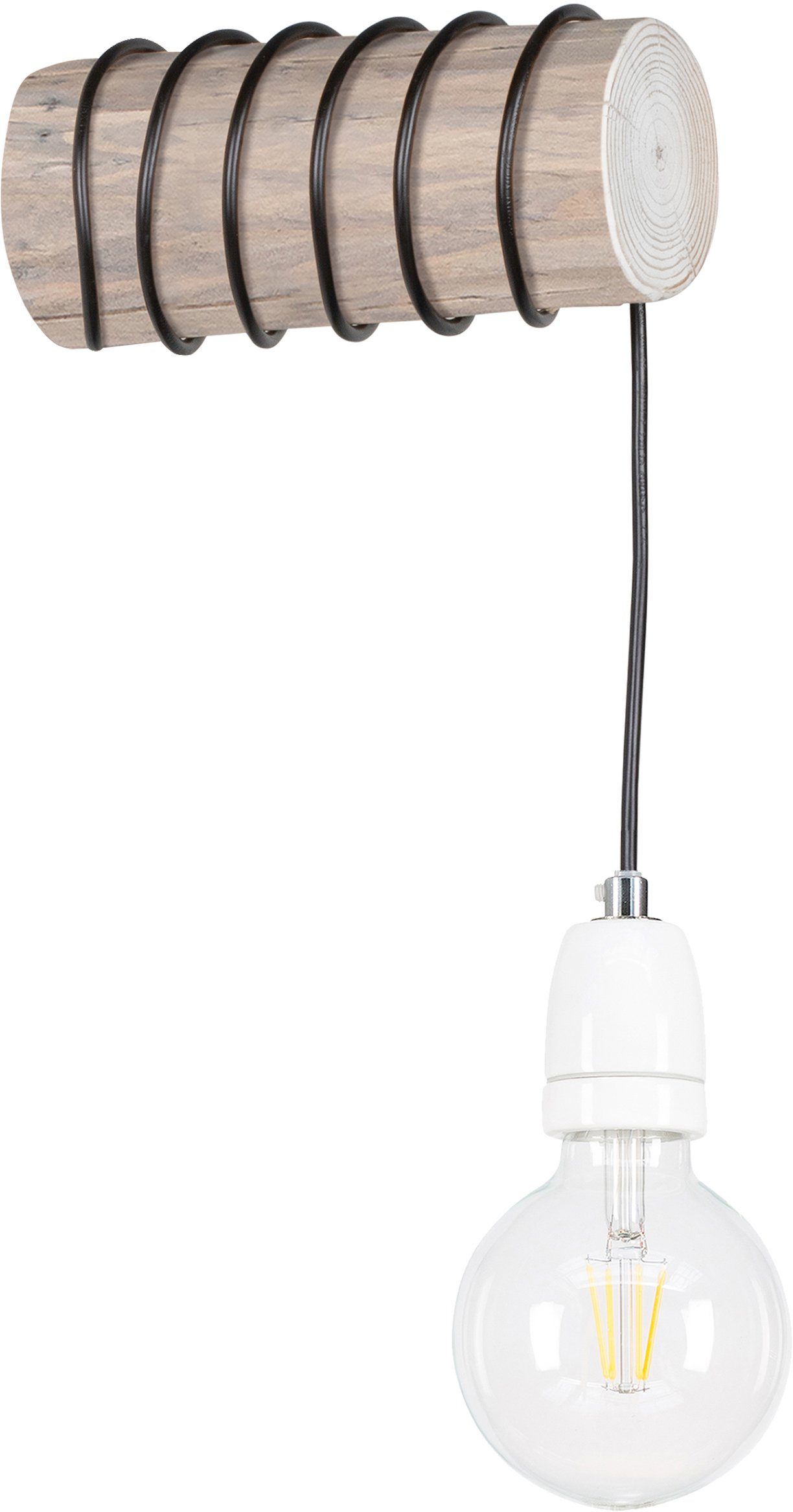SPOT Light Wandlamp TRABO PORCIA Retrodesign met porselein en grenenhout, hout grijs gebeitst