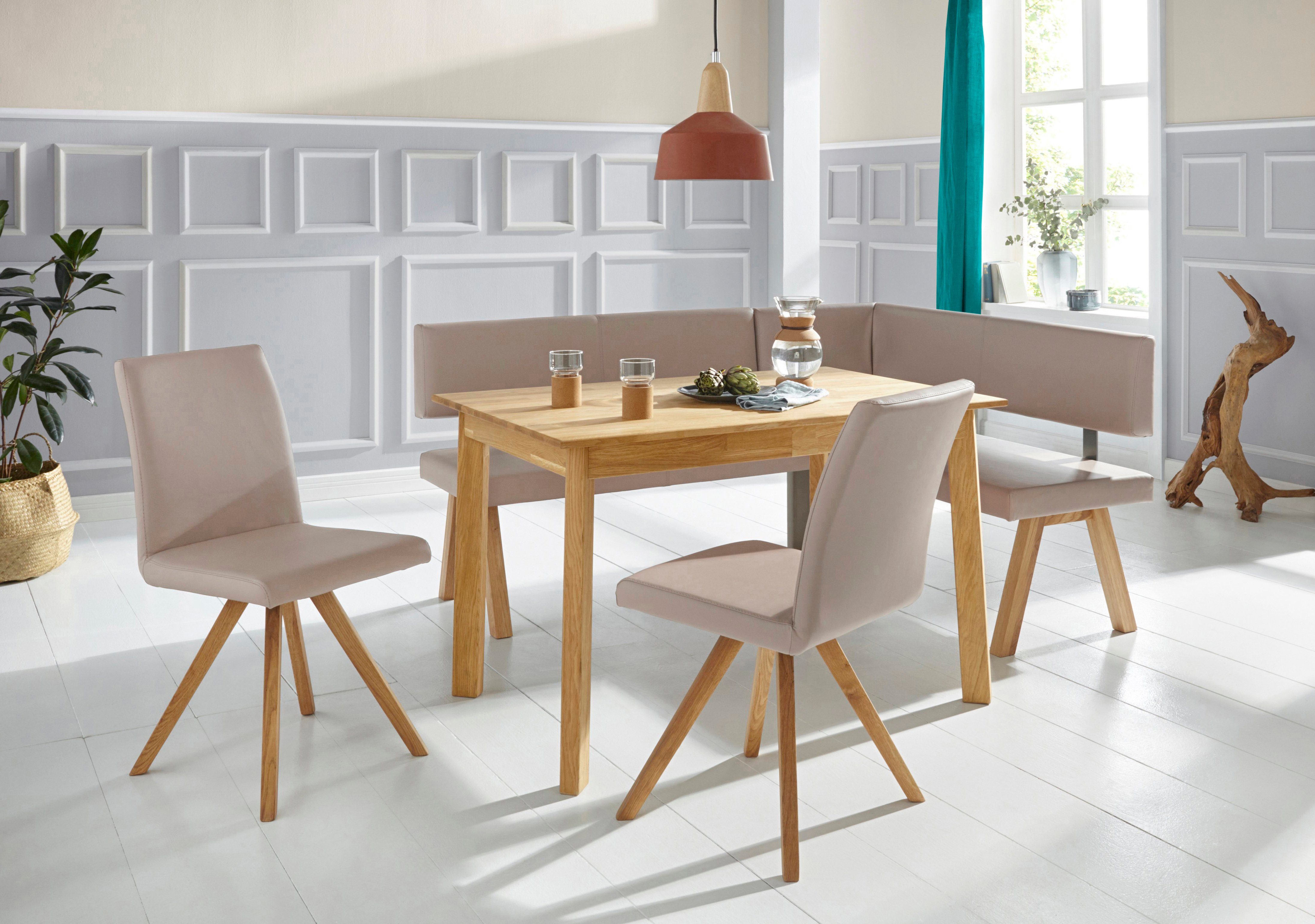 Home affaire Hoekbank Rio Massief hout in eiken geolied, eetkamerbank comfortabel gestoffeerd