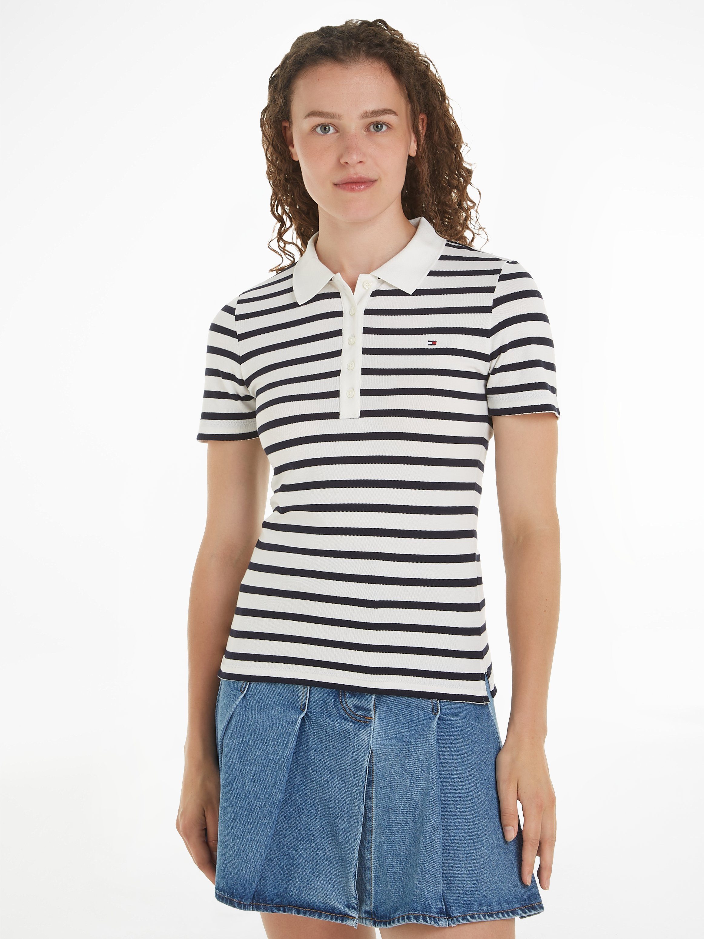 Tommy Hilfiger Poloshirt 1985 SLIM PIQUE STRIPE POLO SS met discreet geborduurd logo