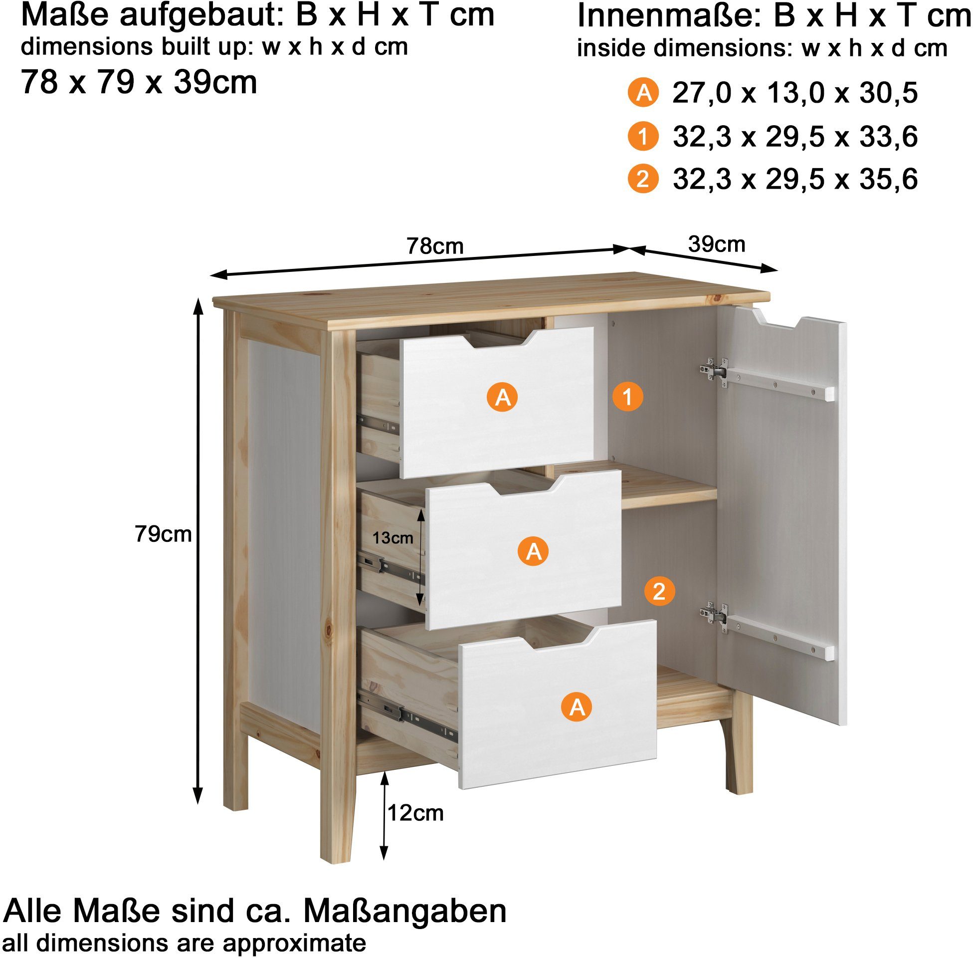 INTER-FURN Kast Latera Massief hout / blanke lak mat, grenen, BxHxD: 78 x 79 x 39 cm (1 stuk)