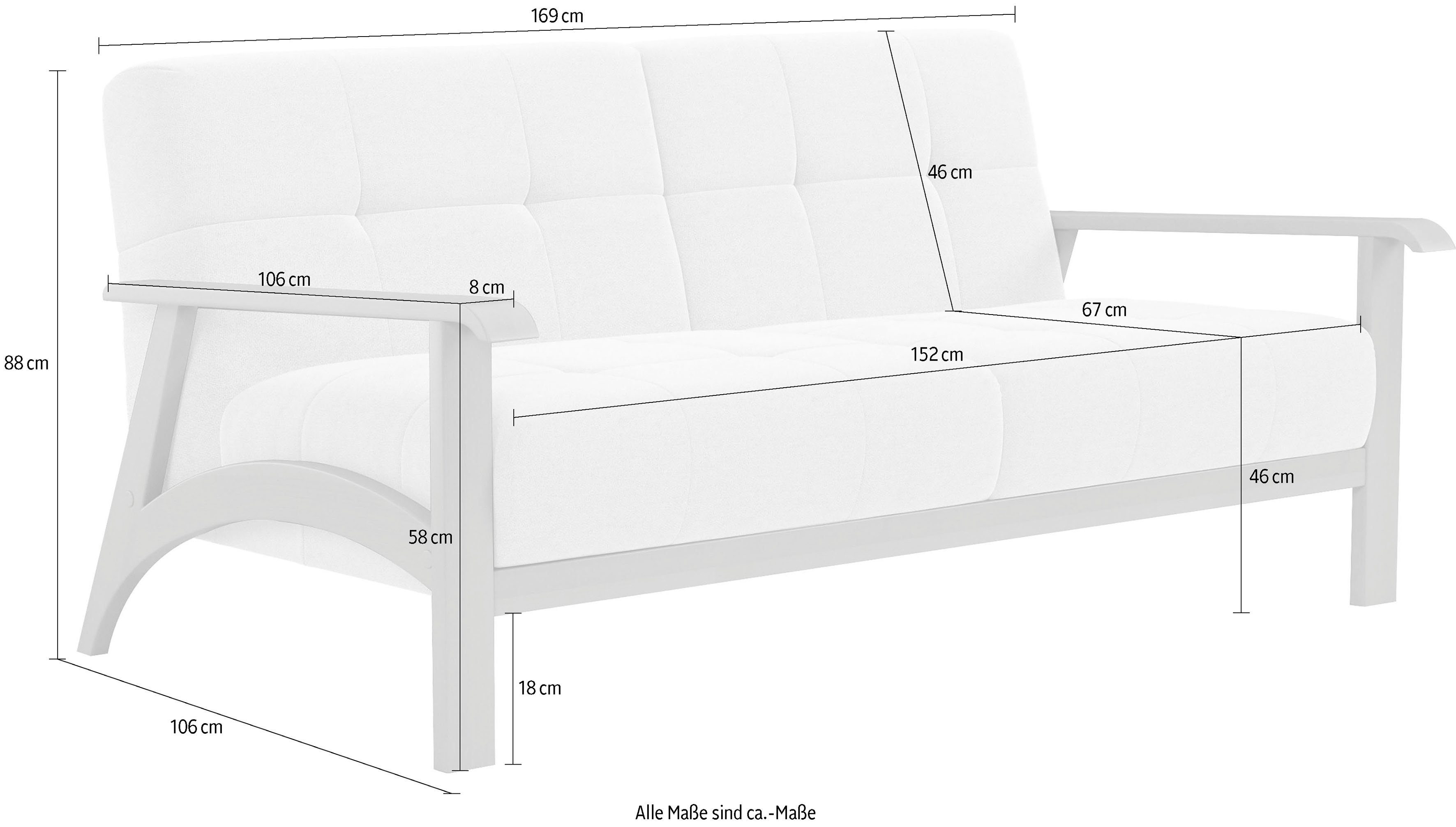 sit&more 2,5-zitsbank Billund Armleuningen van eikenkleurig beukenhout, verschillende bekledingen en kleuren