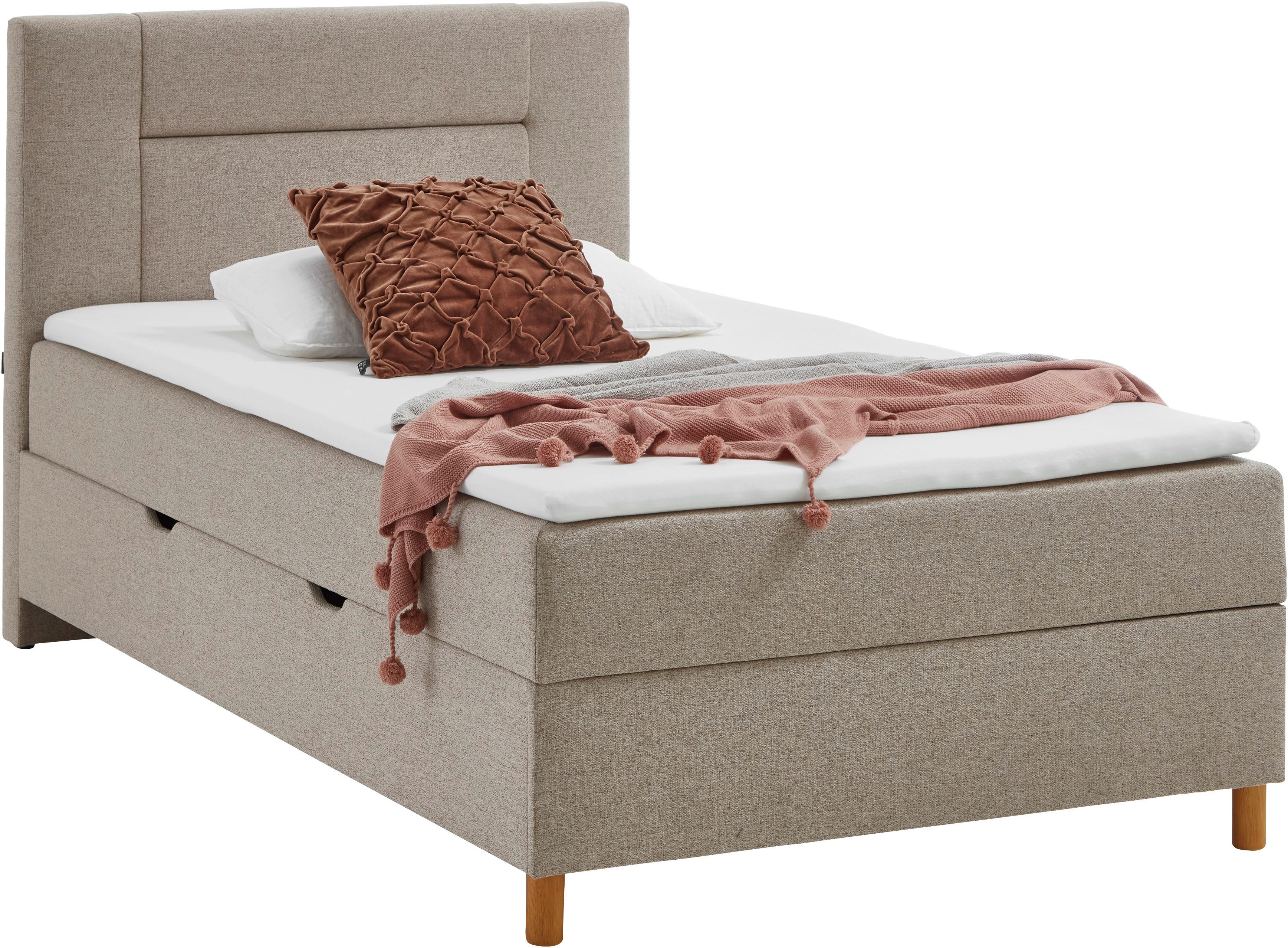 INOSIGN Boxspring Escalon II, met opbergruimte, inclusief topper, met houten poten