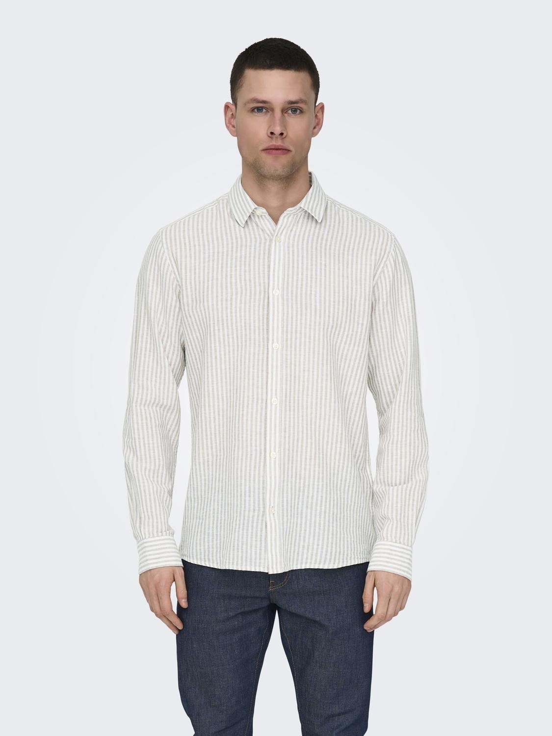 ONLY & SONS Overhemd met korte mouwen ONSCAIDEN LS STRIPE LINEN SHIRT 660 NOOS