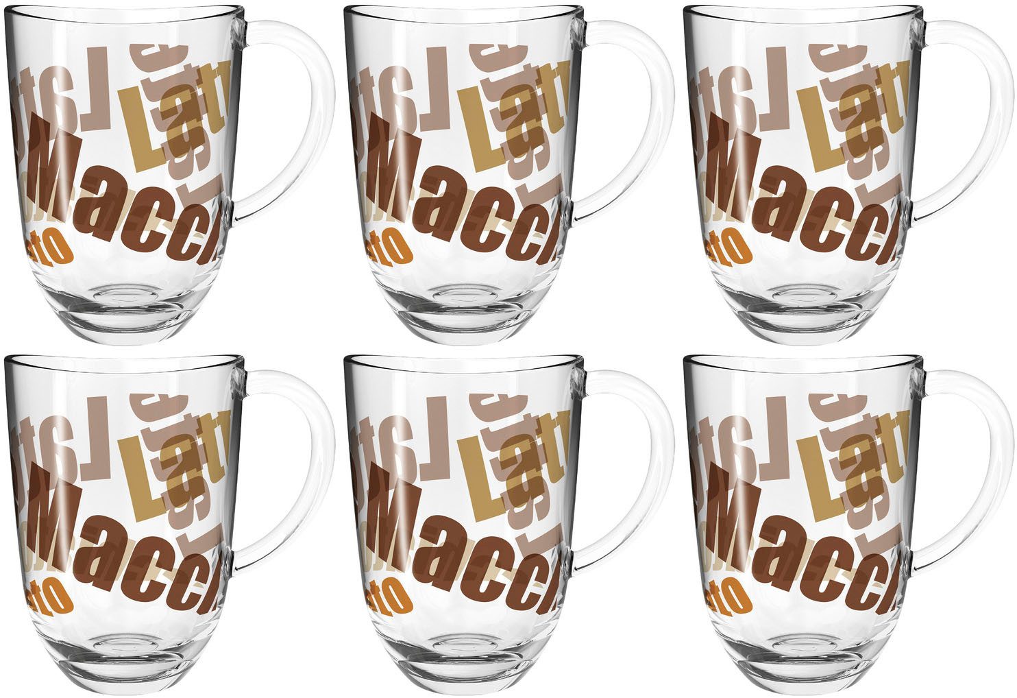 LEONARDO Latte-macchiato-kopje Napoli Latte macchiato-mok, 380 ml, 3-kleurig(set, 6-delig)