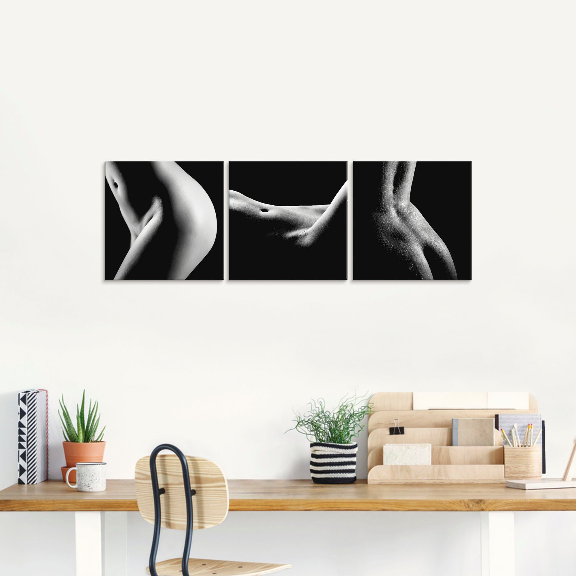 Artland Print op glas Mooie jonge naakte vrouw (3-delig)