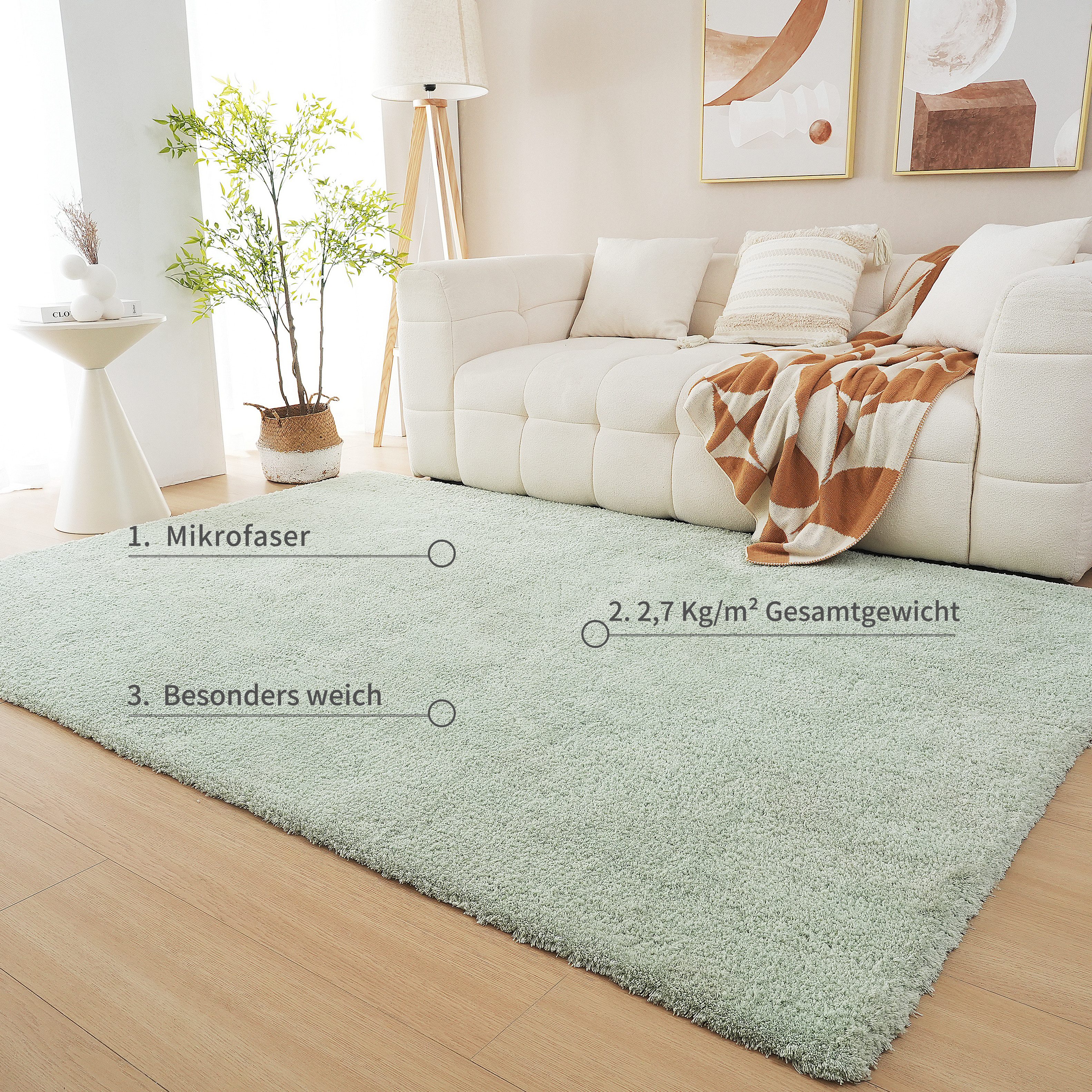 my home Hoogpolig vloerkleed Microvezeltapijt Magong, bijzonder zacht, zeer fijne pool uni, woonkamer, slaapkamer, kinderkamer, ook rond en als loper