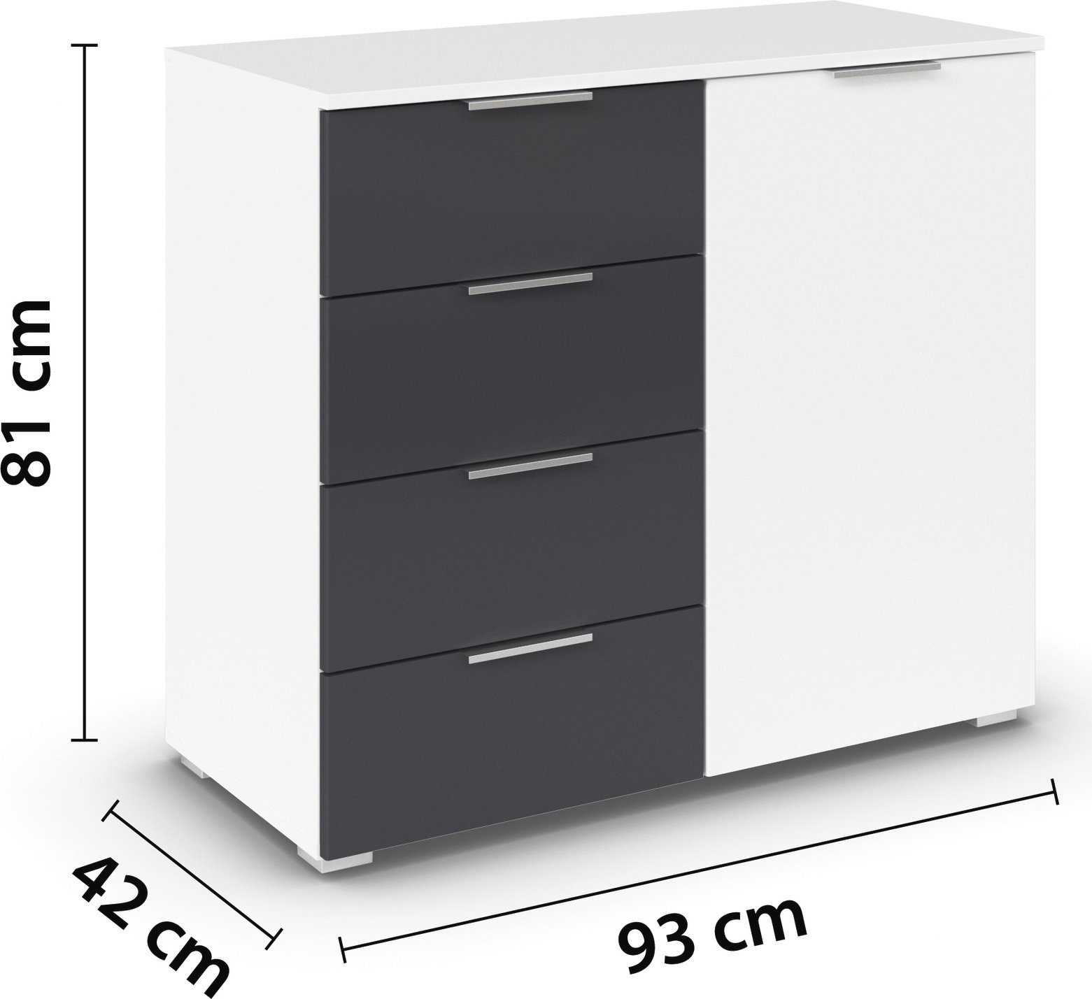 rauch Ladekast Monza kast sideboard waskast met 4 ruime lades in trendy kleurencombinaties