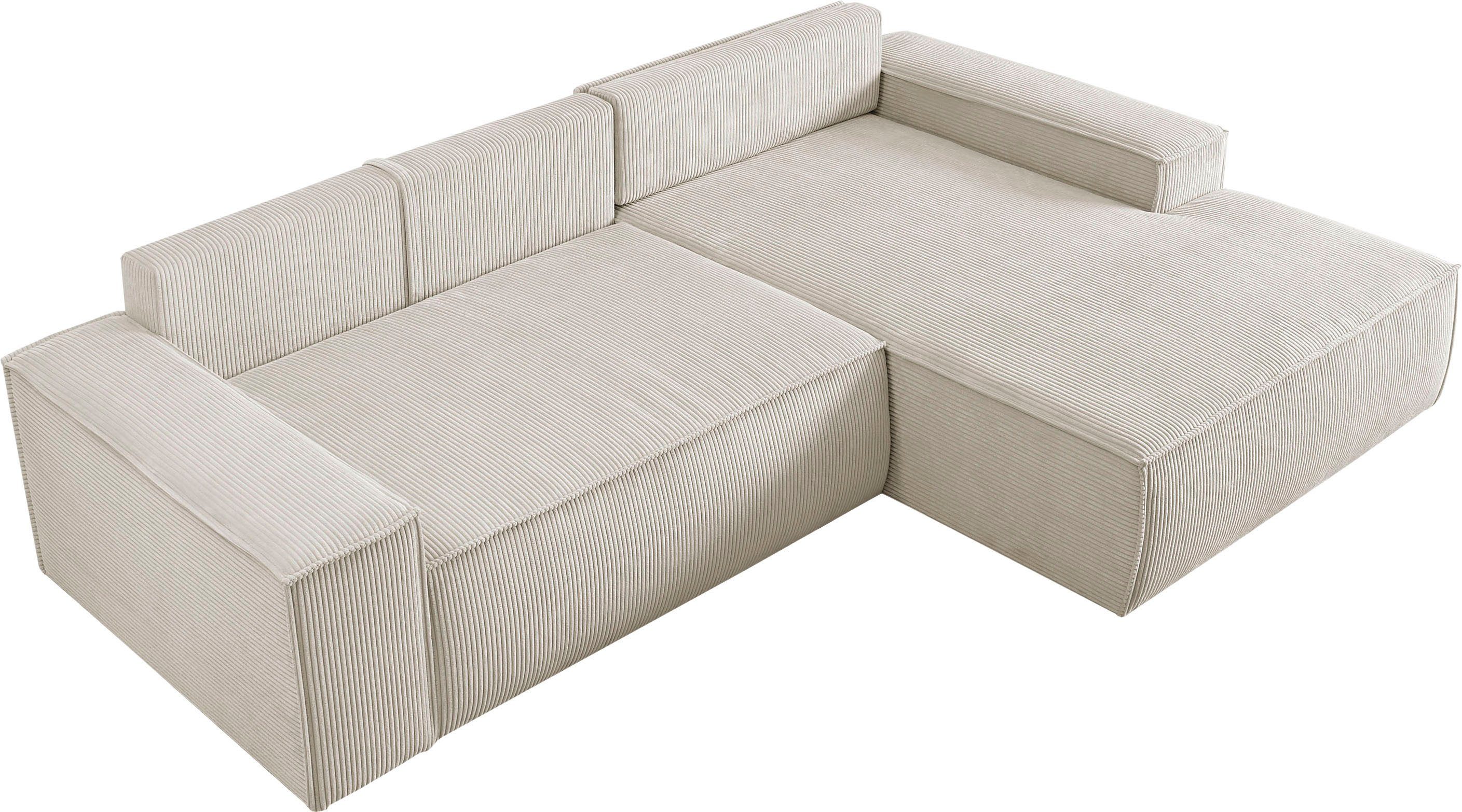 Home affaire Hoekbank SHERWOOD bedbank 267 cm, L-model, Slaapfunctie met bedlade (210x136 cm), cord, vintage, fluweel