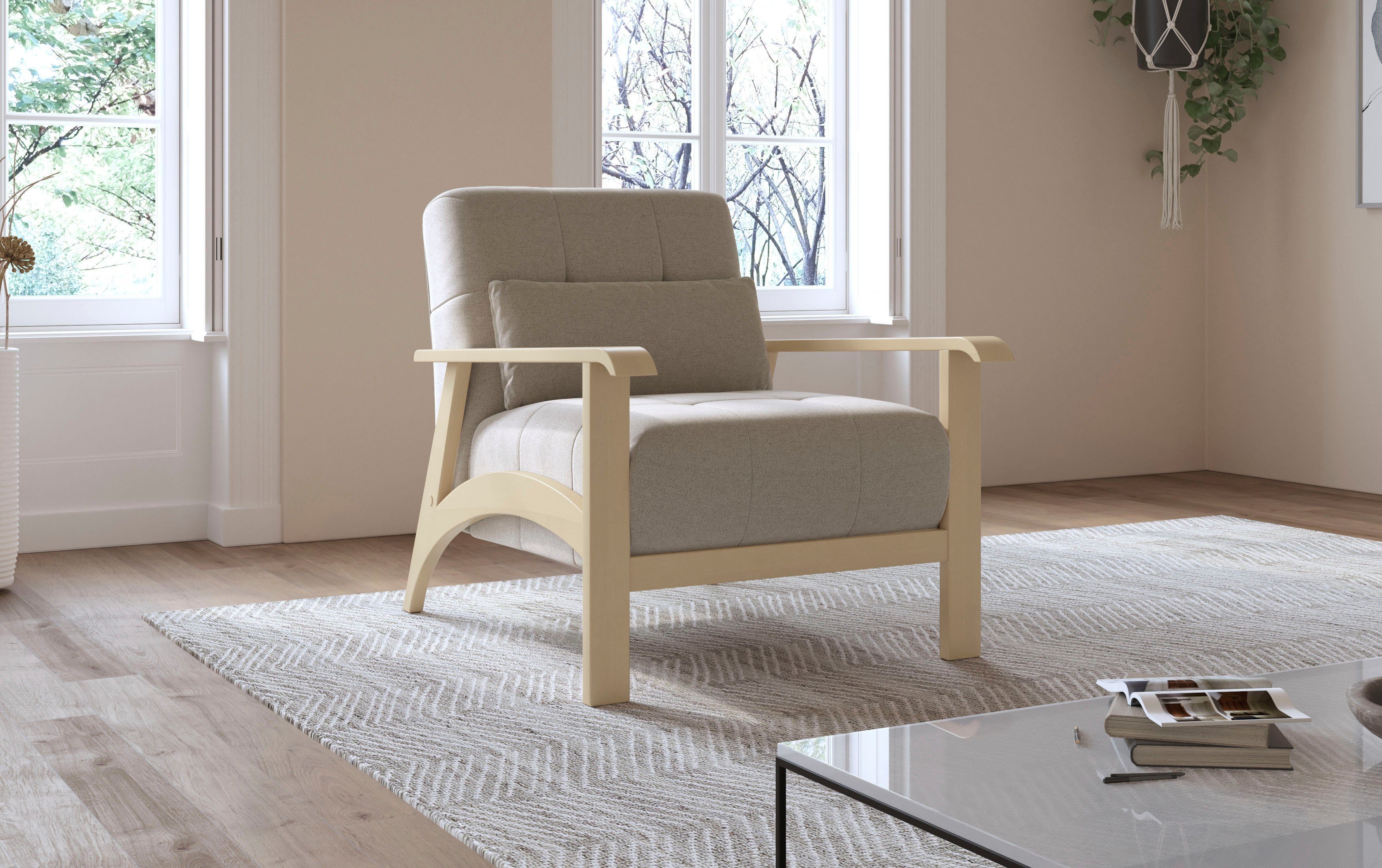 sit&more Fauteuil Billund Armleuningen van natuurlijk beukenhout, verschillende bekledingen en kleuren