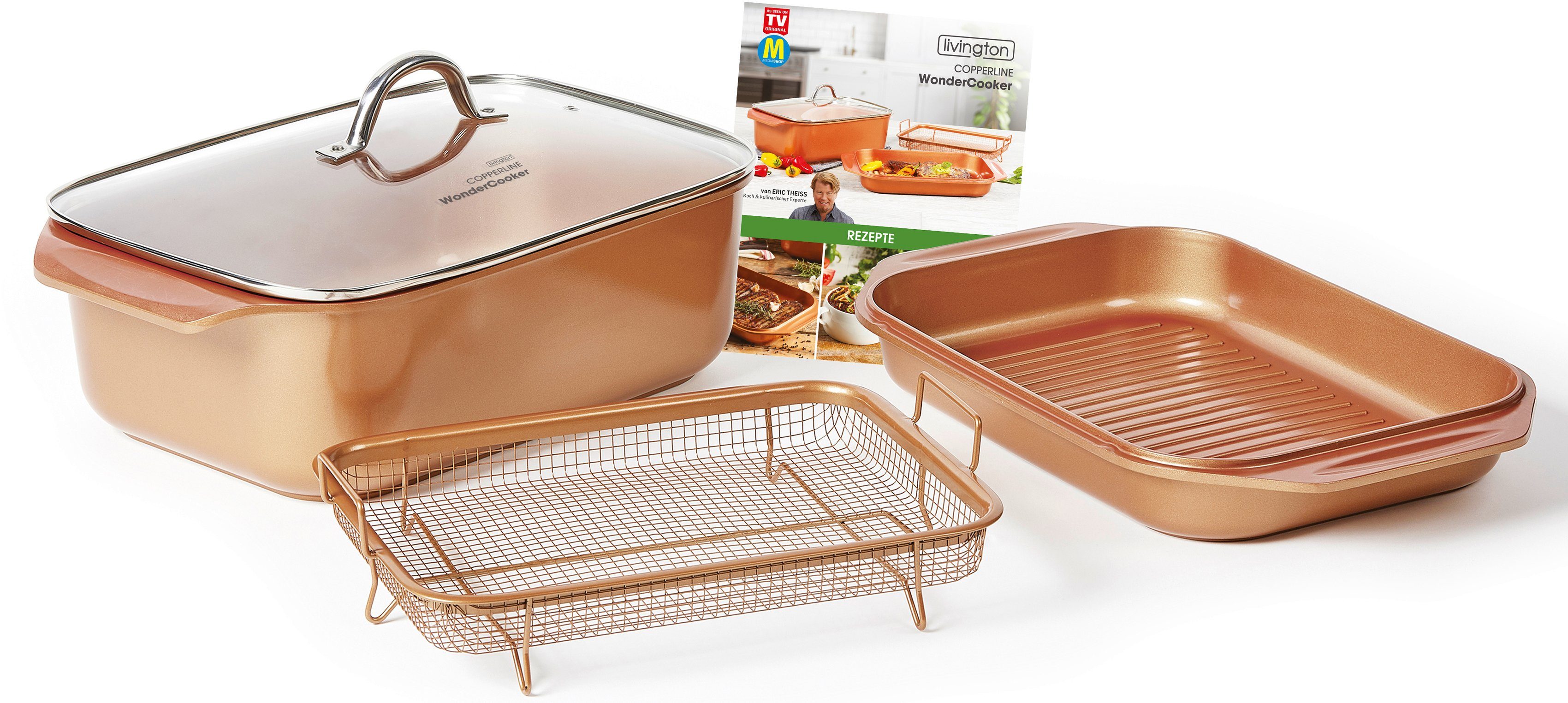 LIVINGTON Braadpan Cooperline Wonder Cooker inclusief grillpan, glazen deksel, cooper crisper,...