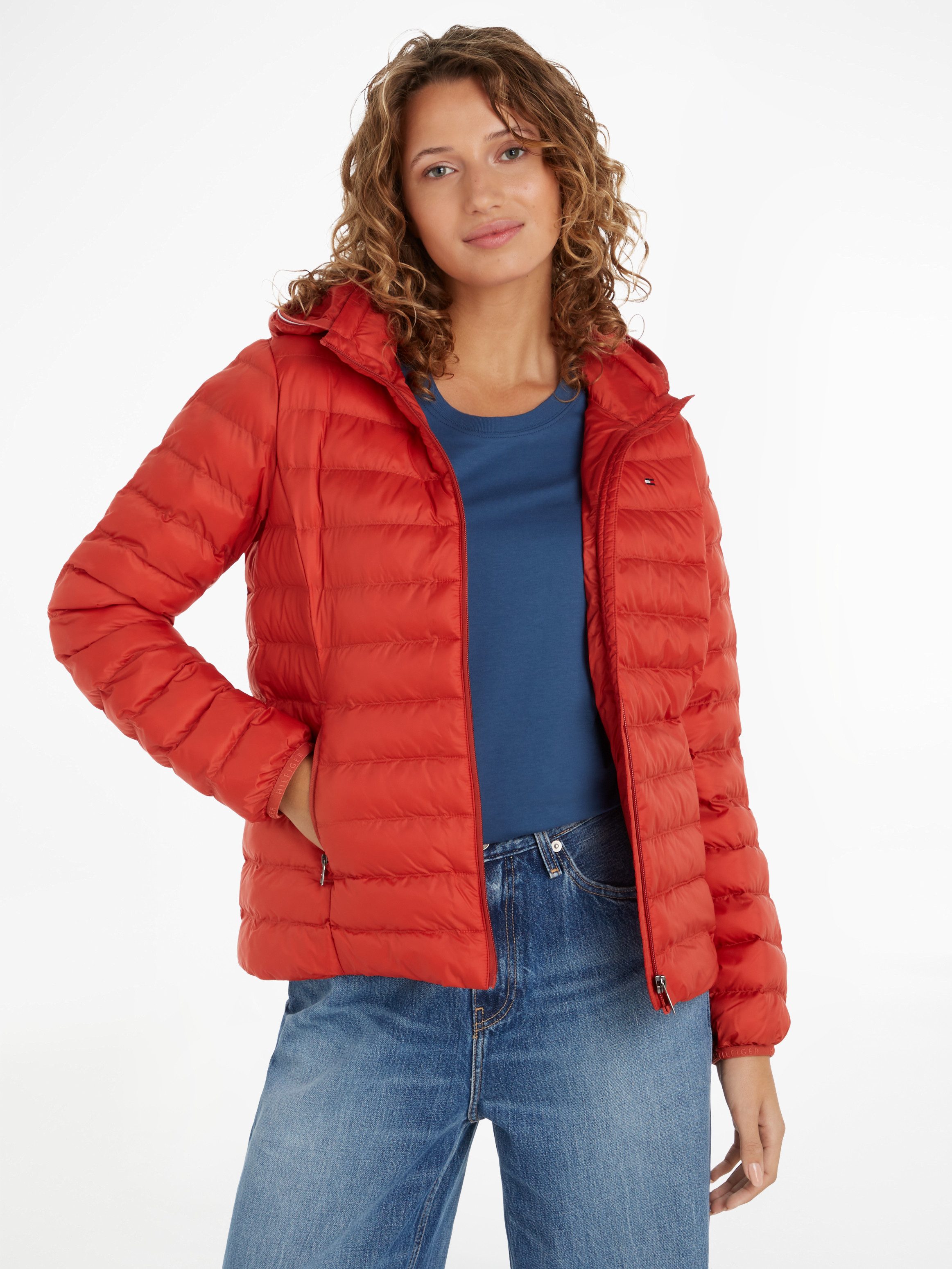 Tommy Hilfiger Gewatteerde jas LW PADDED GLOBAL STRIPE JACKET met merkelastiek op de capuchon (Global Serie TH VROUWEN)