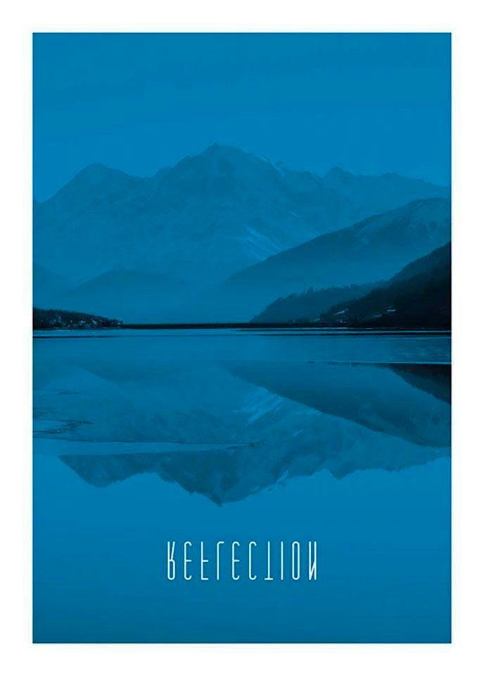 Komar Poster Word Lake Reflection blue Hoogte: 70 cm